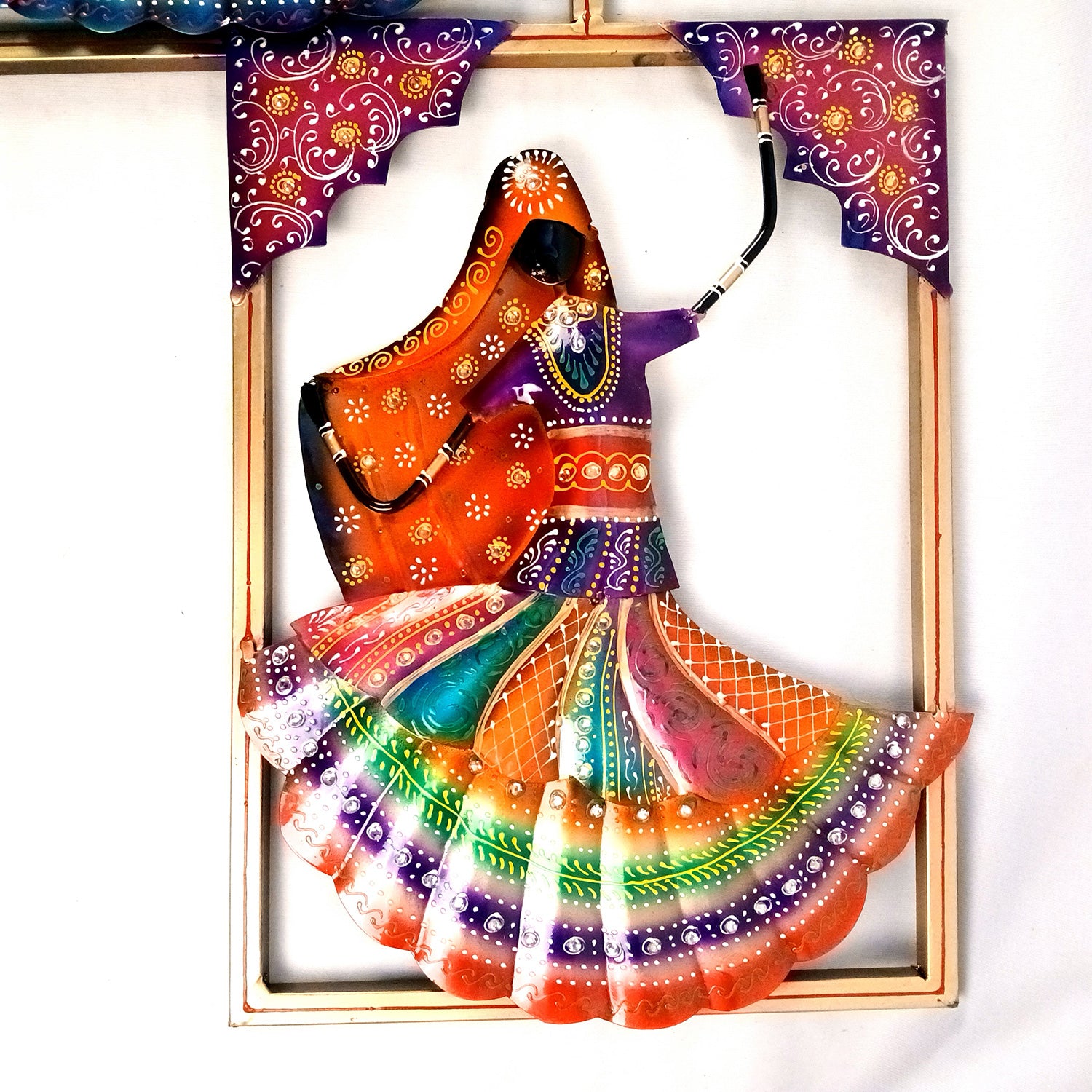 Dancing Ladies Wall Hanging - Jharokha Design | Metal Wall Art With Vibrant Hand Painting - For Home, Big Walls, Living Room, Large Spaces & Gifts - 44 Inch - Apkamart