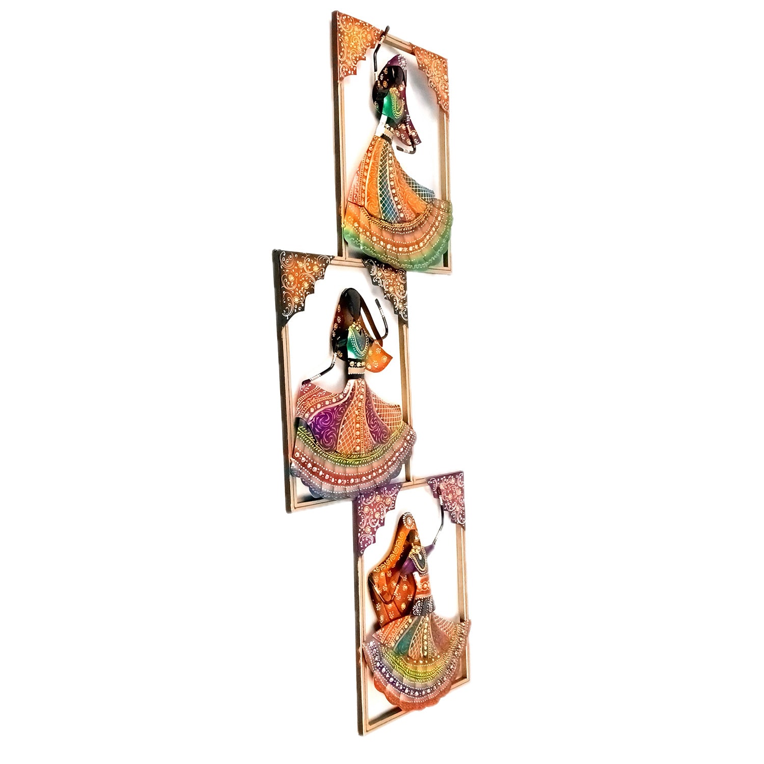 Dancing Ladies Wall Hanging - Jharokha Design | Metal Wall Art With Vibrant Hand Painting - For Home, Big Walls, Living Room, Large Spaces & Gifts - 44 Inch - Apkamart