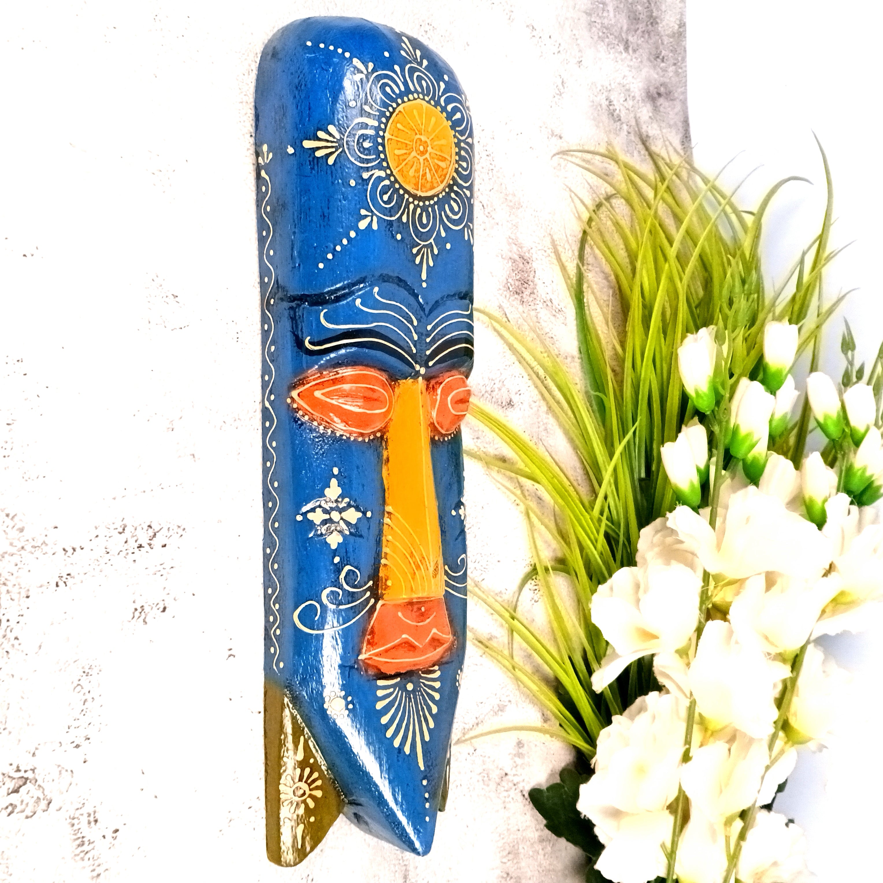 Wooden Wall Hanging Mask Showpiece | Decorative Mask for Home Wall Decor Premium Home Decor Item for Living Room | Bedroom Gift & Festive Showpiece - 15 Inch - Apkamart