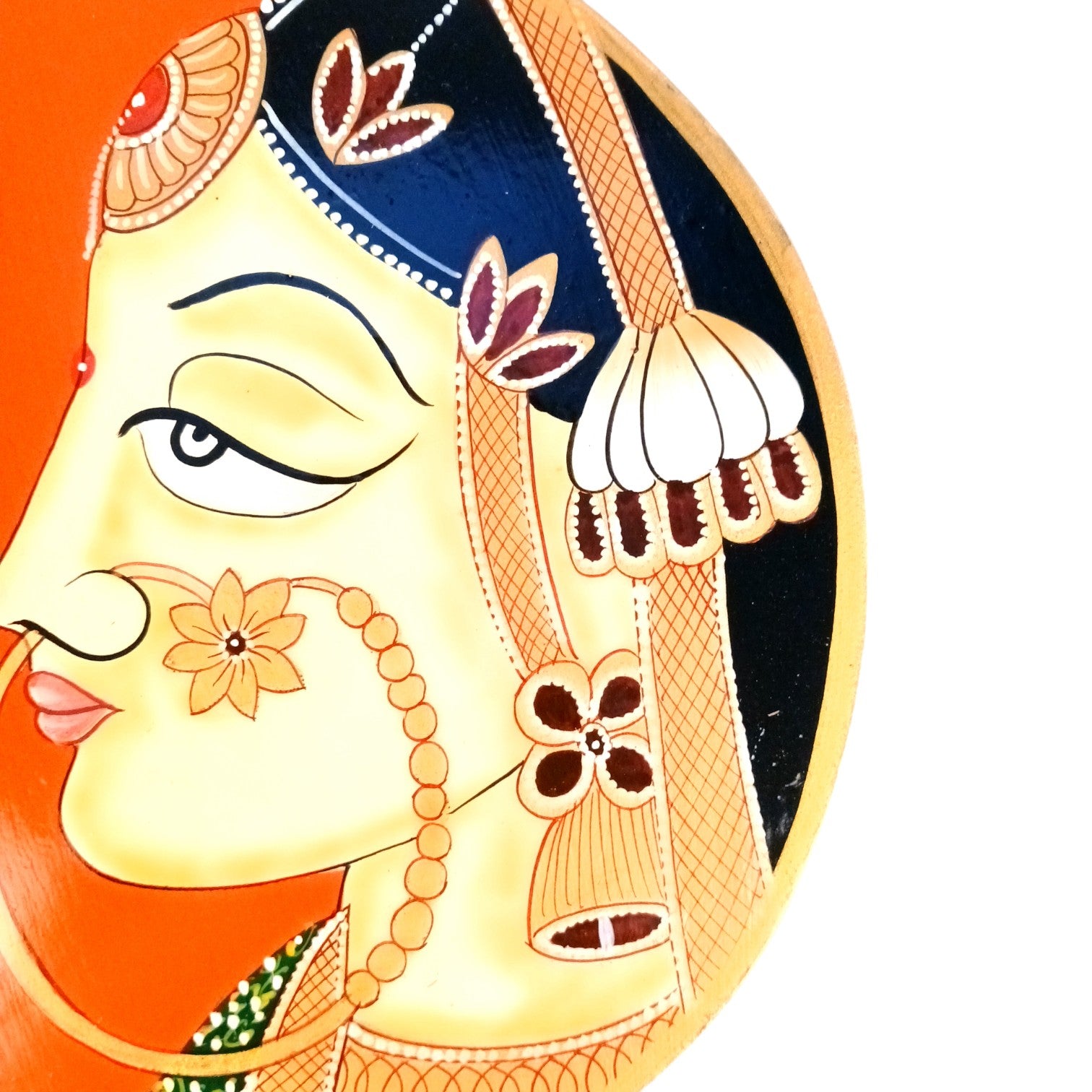 Wooden Wall Plate Wall Hanging – Decorative Plate with Lady Face Design | Handcrafted Wooden Wall Art for Home Decor, Living Room & Gifting - 10 Inch - Apkamart