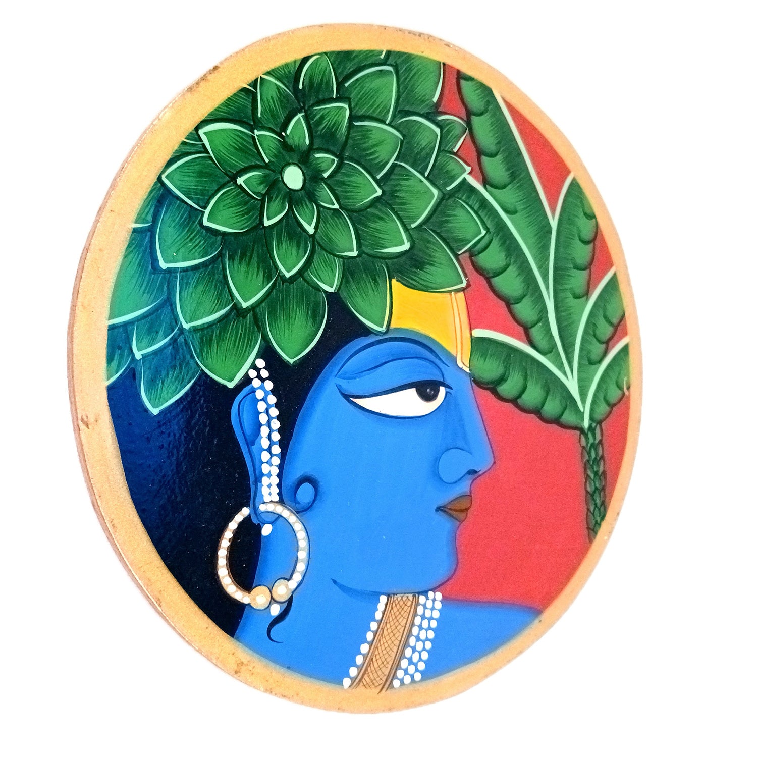 Wall Plate | Wooden Wall Hanging Plates - Krishna Wall Art - For Home Decor, Living Room, Office | Gift for Wedding, Housewarming, Festivals - 10 Inch - Apkamart #Colour_Red