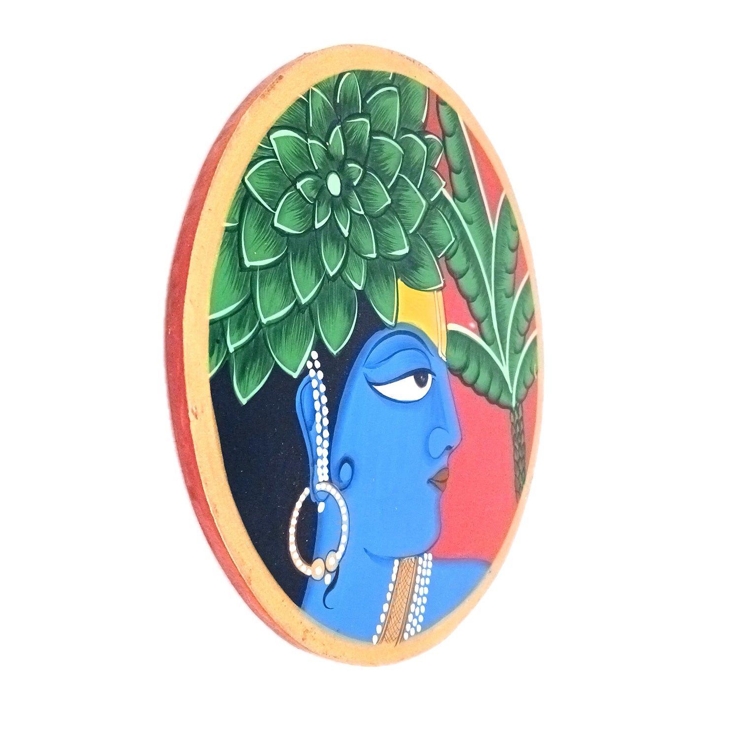Wall Plate | Wooden Wall Hanging Plates - Krishna Wall Art - For Home Decor, Living Room, Office | Gift for Wedding, Housewarming, Festivals - 10 Inch - Apkamart #Colour_Red