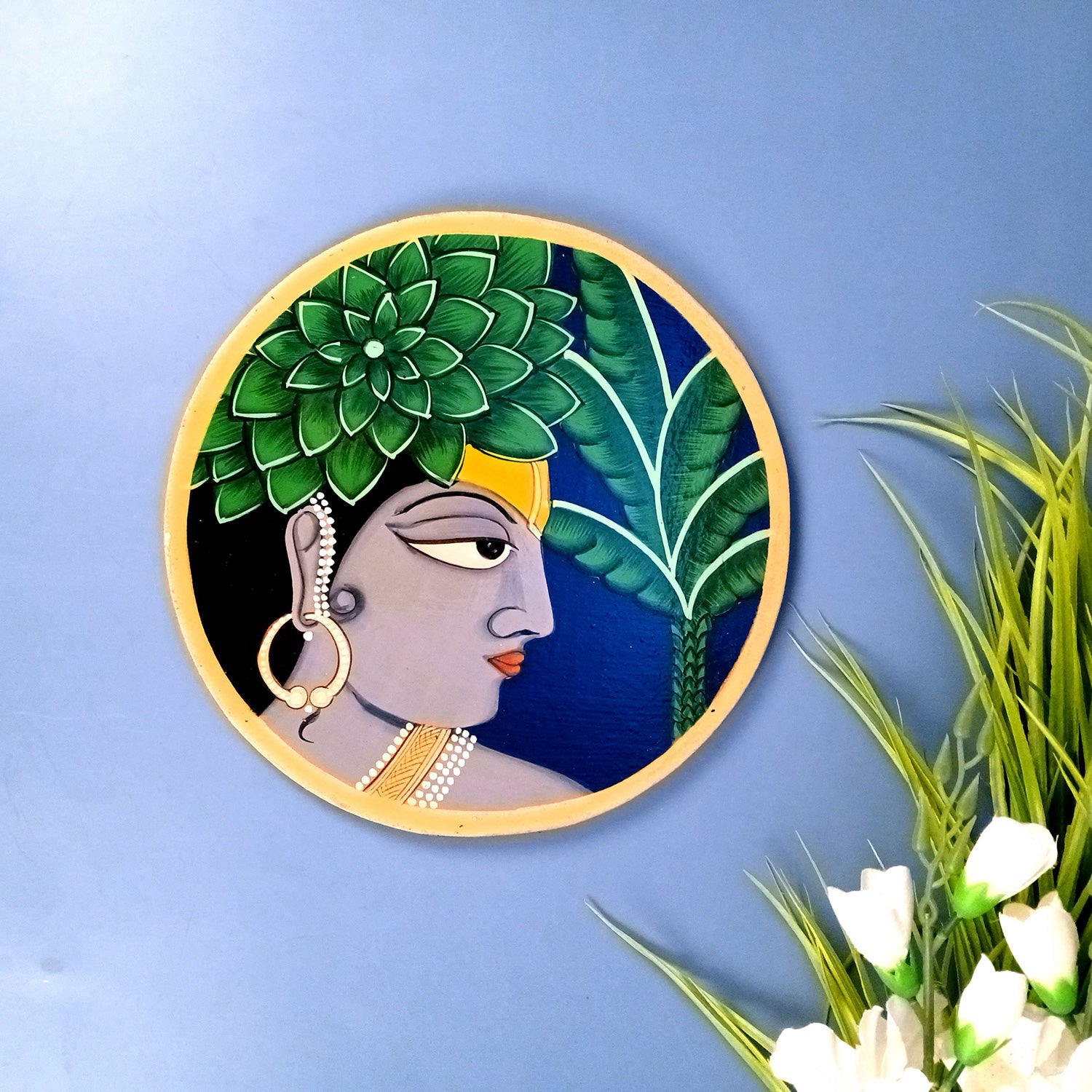 Wall Plate | Wooden Wall Hanging Plates - Krishna Wall Art - For Home Decor, Living Room, Office | Gift for Wedding, Housewarming, Festivals - 10 Inch - Apkamart #Colour_Grey