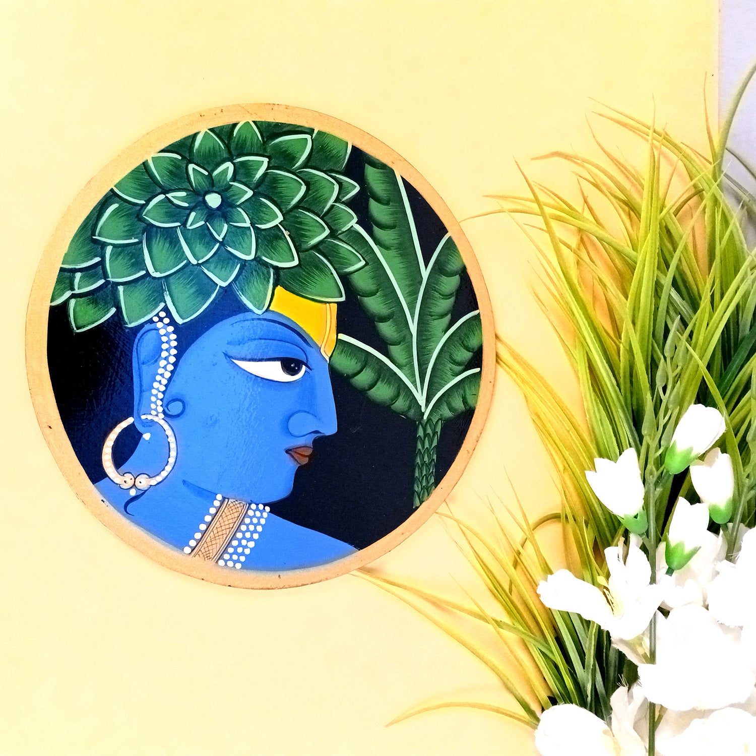 Wall Plate | Wooden Wall Hanging Plates - Krishna Wall Art - For Home Decor, Living Room, Office | Gift for Wedding, Housewarming, Festivals - 10 Inch - Apkamart #Colour_Black