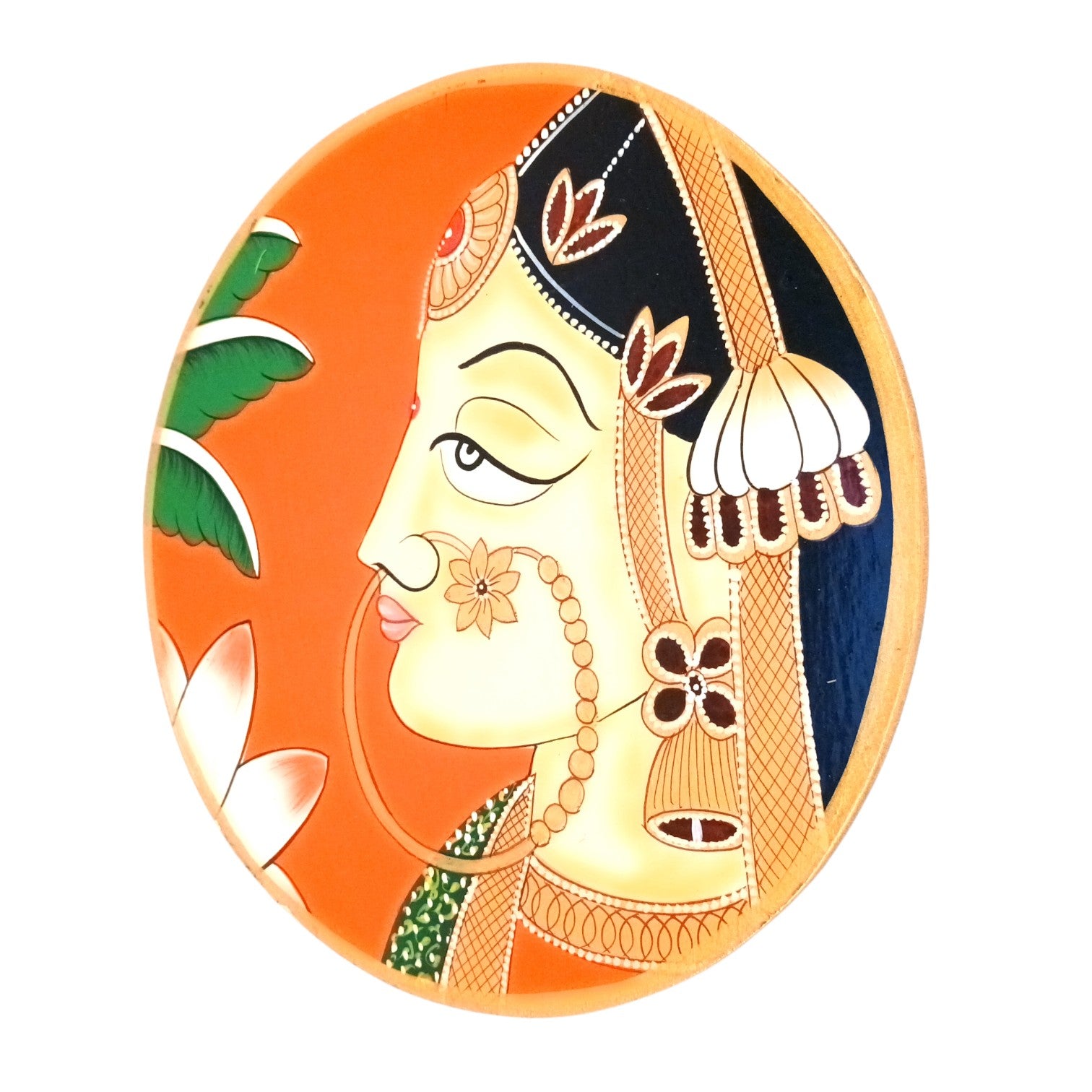 Wooden Wall Plate Wall Hanging – Decorative Plate with Lady Face Design | Handcrafted Wooden Wall Art for Home Decor, Living Room & Gifting - 10 Inch - Apkamart