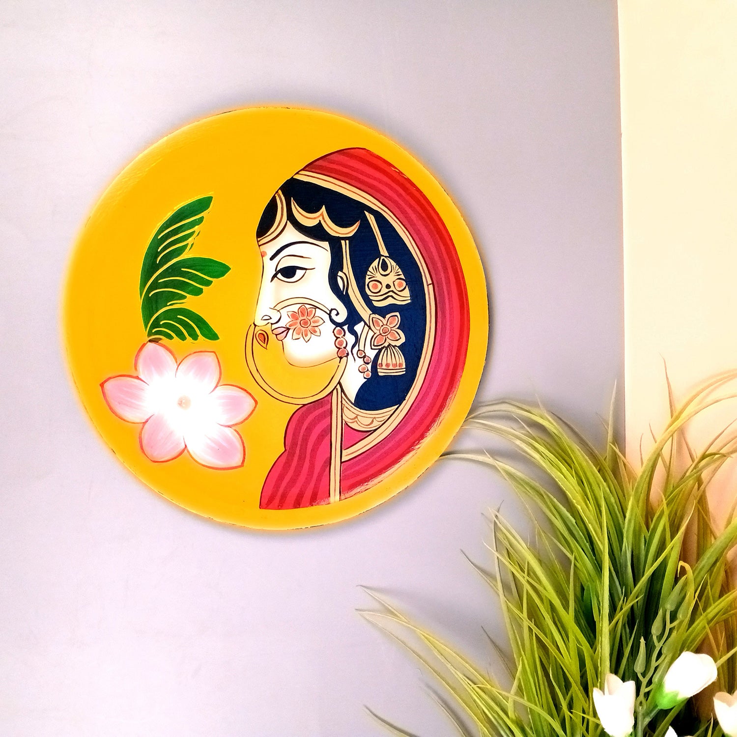 Wall Plate | Wooden Wall Hanging Plates - Bani Thani Lady Wall Art - For Home Decor, Living Room, Bedroom, Office | Gift for Wedding, Housewarming, Festivals - 12 Inch - Apkamart #Style_Design 3