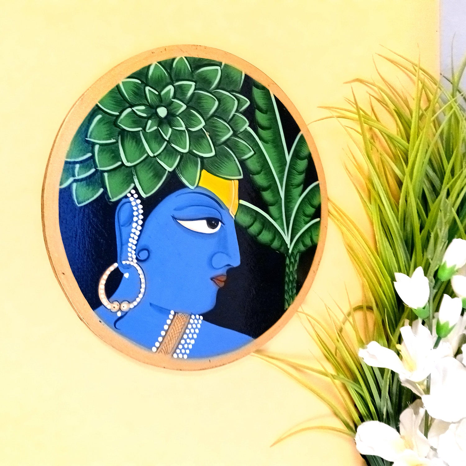 Wall Plate | Wooden Wall Hanging Plates - Krishna Wall Art - For Home Decor, Living Room, Office | Gift for Wedding, Housewarming, Festivals - 10 Inch - Apkamart #Colour_Black