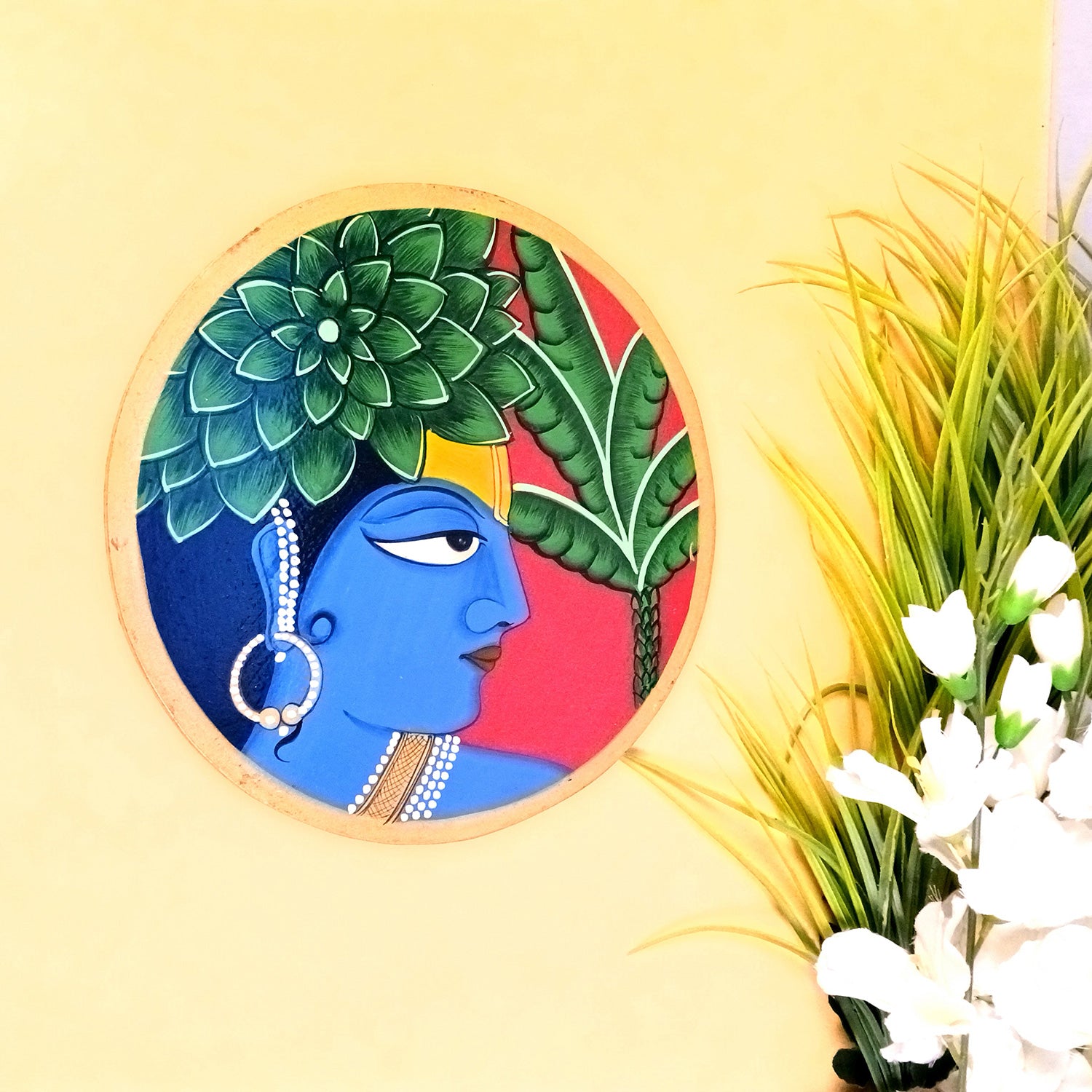 Wall Plate | Wooden Wall Hanging Plates - Krishna Wall Art - For Home Decor, Living Room, Office | Gift for Wedding, Housewarming, Festivals - 10 Inch - Apkamart #Colour_Red