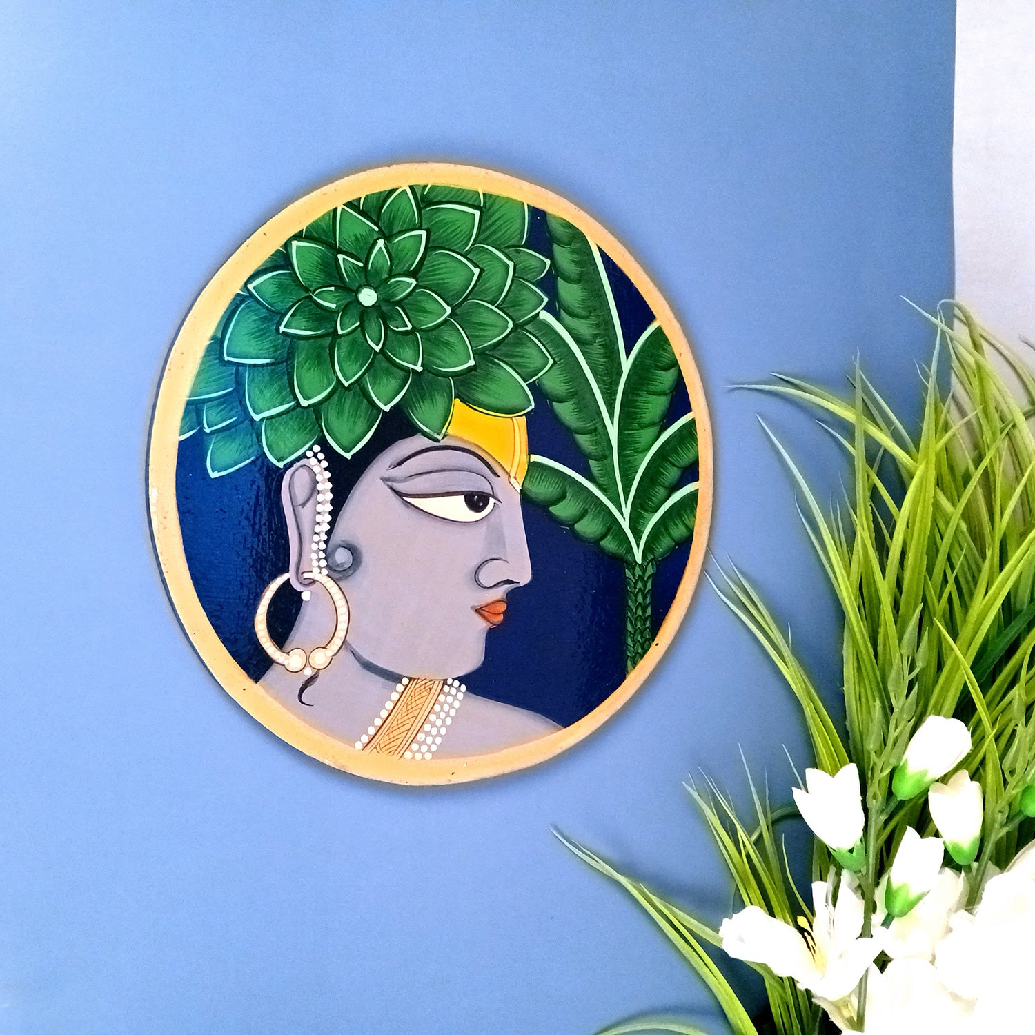 Wall Plate | Wooden Wall Hanging Plates - Krishna Wall Art - For Home Decor, Living Room, Office | Gift for Wedding, Housewarming, Festivals - 10 Inch - Apkamart #Colour_Grey