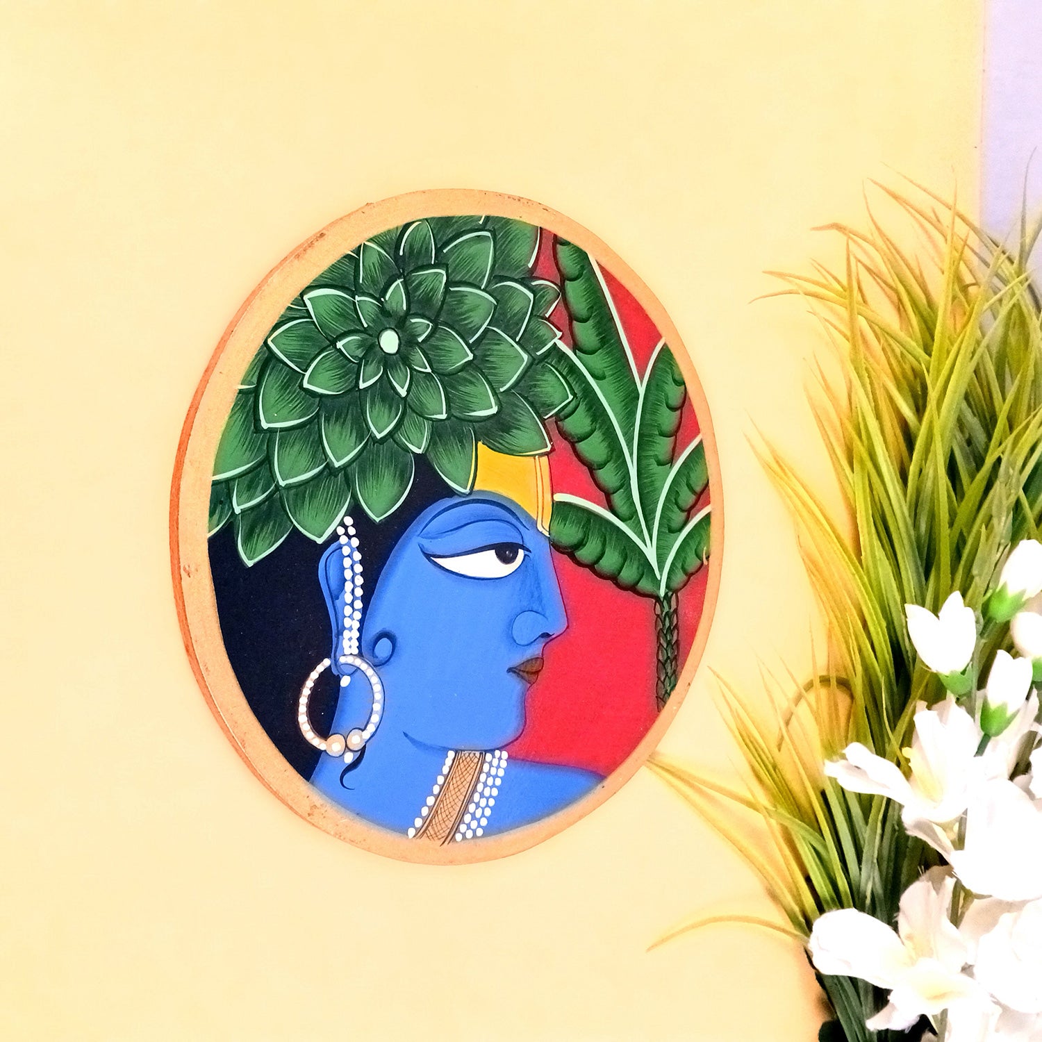 Wall Plate | Wooden Wall Hanging Plates - Krishna Wall Art - For Home Decor, Living Room, Office | Gift for Wedding, Housewarming, Festivals - 10 Inch - Apkamart #Colour_Red