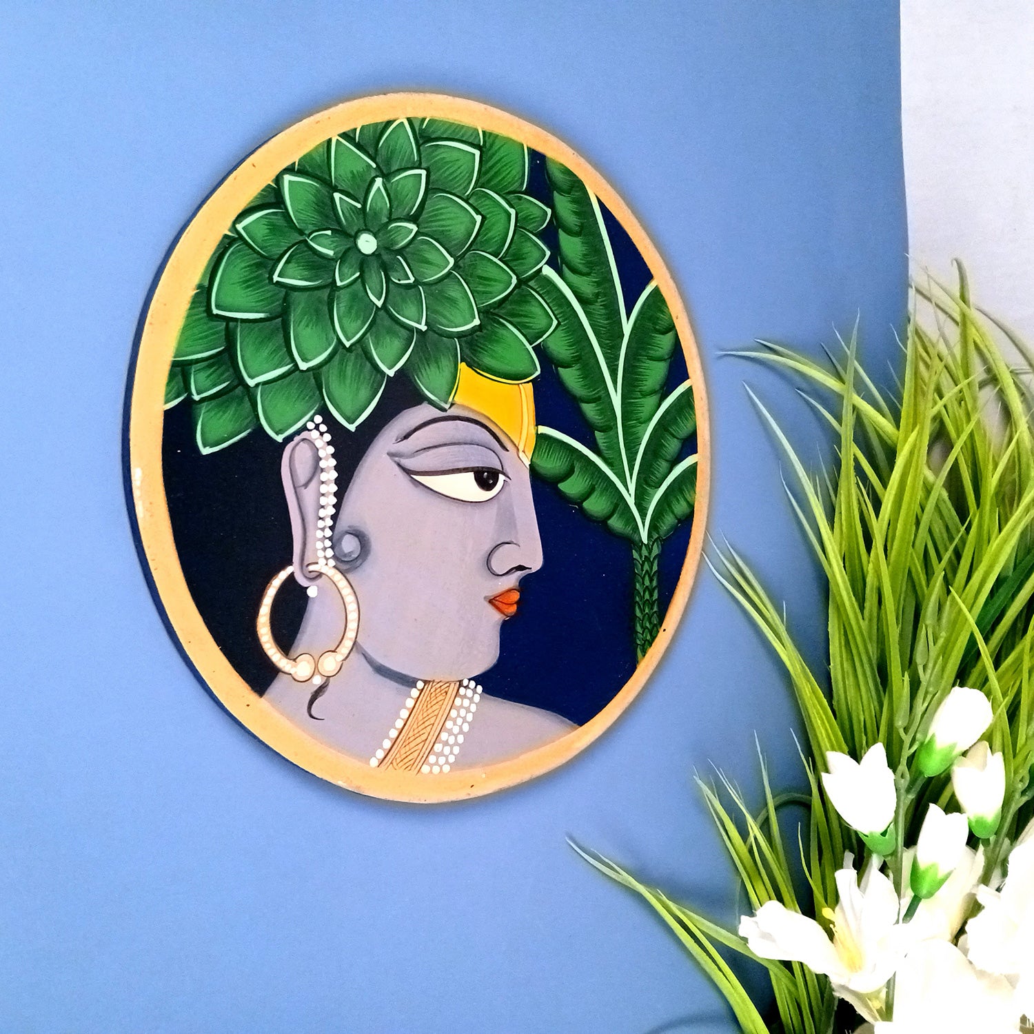 Wall Plate | Wooden Wall Hanging Plates - Krishna Wall Art - For Home Decor, Living Room, Office | Gift for Wedding, Housewarming, Festivals - 10 Inch - Apkamart #Colour_Grey
