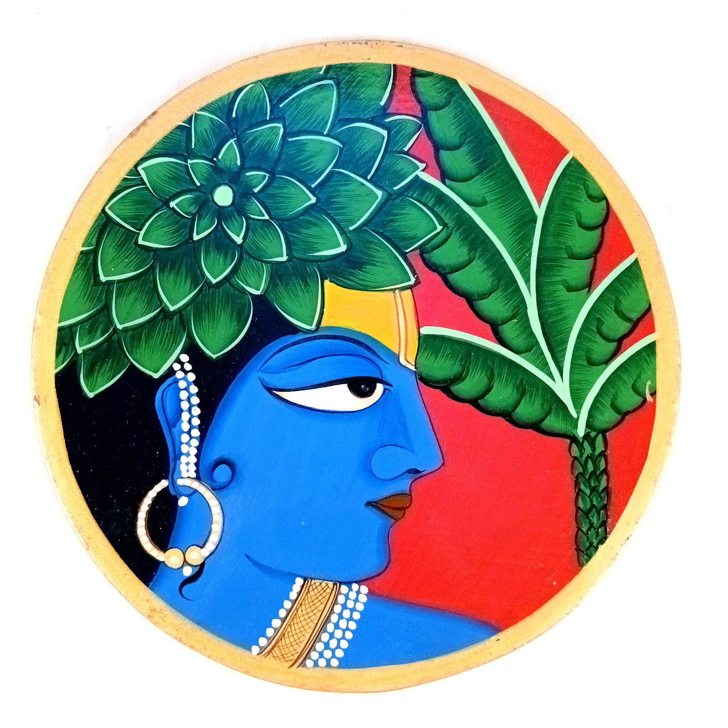 Wall Plate | Wooden Wall Hanging Plates - Krishna Wall Art - For Home Decor, Living Room, Office | Gift for Wedding, Housewarming, Festivals - 10 Inch - Apkamart #Colour_Red
