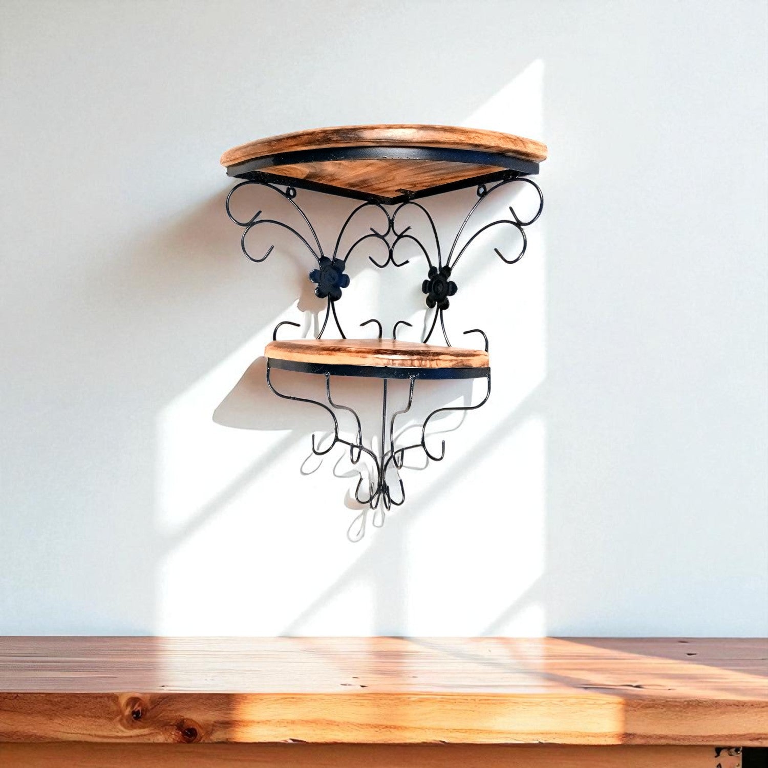 Wall Shelf Stand 2 Shelf | Floating Shelves Hanging For Keeping Showpieces, Small Plants, Tea Lights | Wooden Wall Brackets - For Home, Living Room, Wall Decor & Gifts - 19 Inch - Apkamart