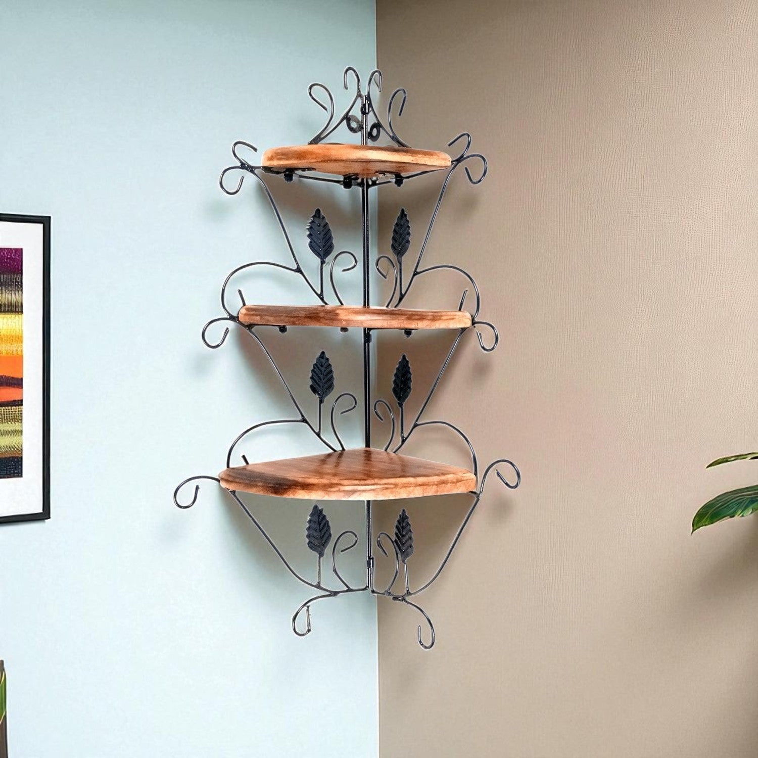 Wall Shelf Stand 3 Shelf| Floating Shelves Hanging For Keeping Showpieces, Small Plants, Tea Lights | Wooden Wall Brackets - For Home, Living Room, Wall Decor & Gifts - 25 Inch - Apkamart
