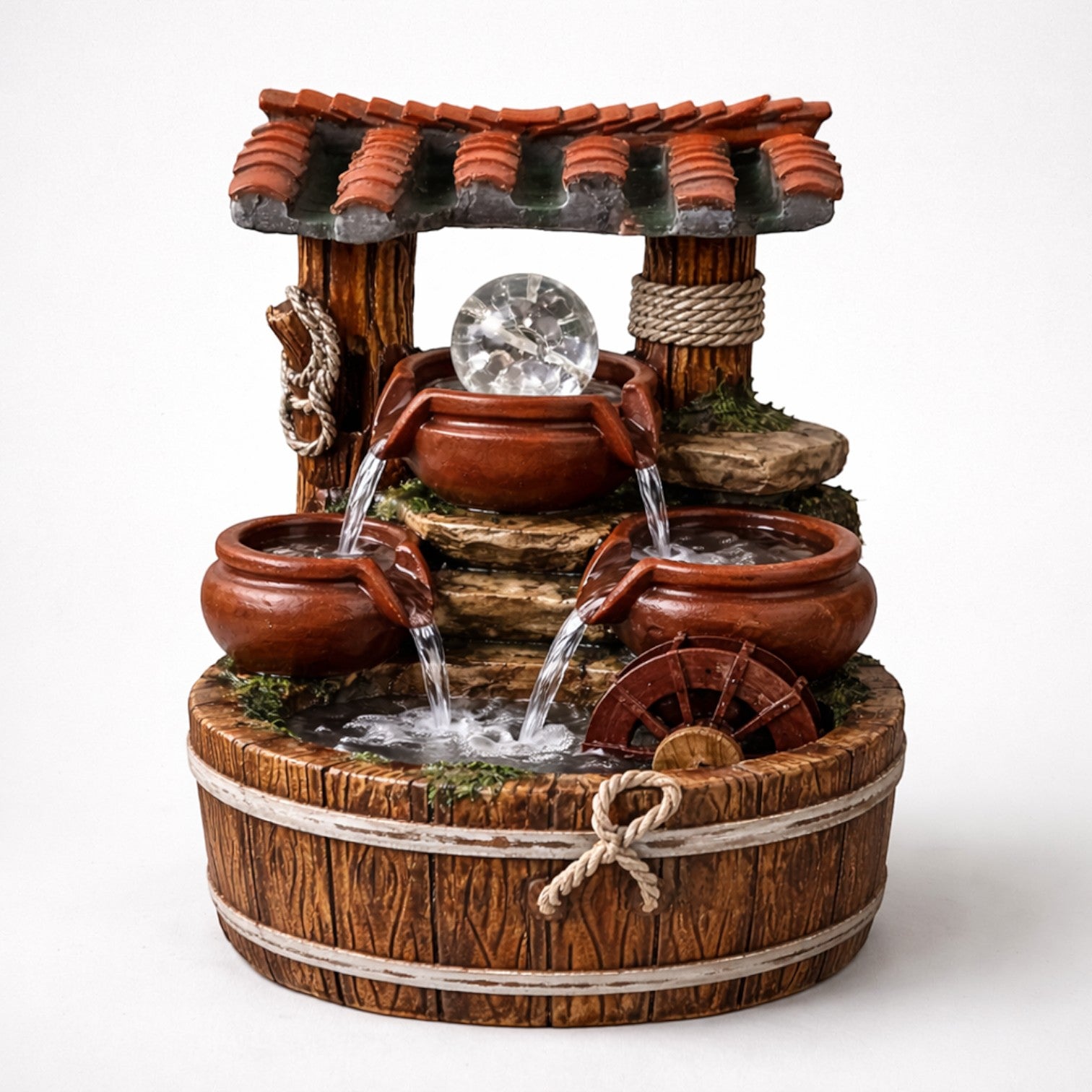 Table Water Fountain LED Lights Crystal Ball | Indoor Waterfall Showpiece - 10 Inch - Apkamart