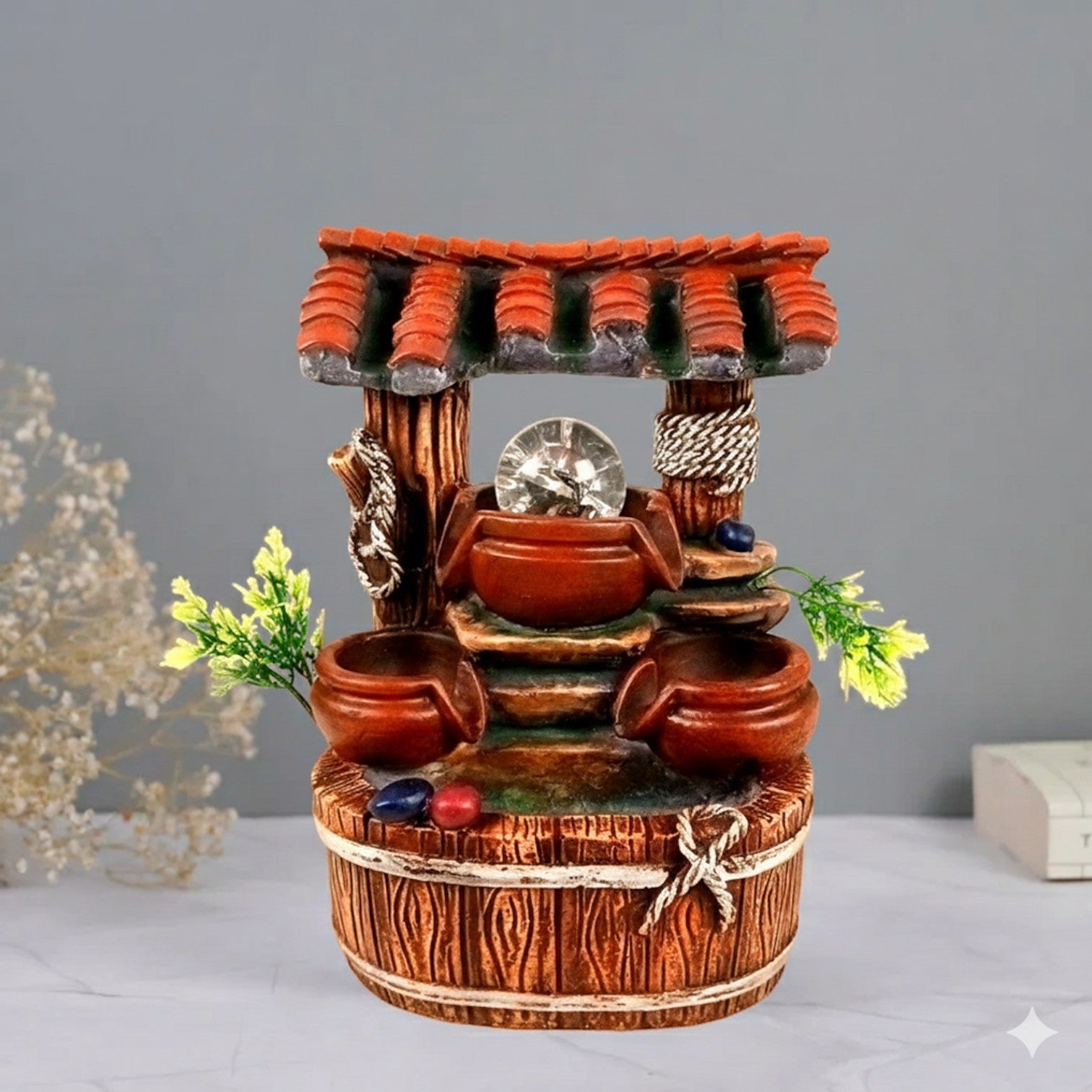 Table Water Fountain LED Lights Crystal Ball | Indoor Waterfall Showpiece - 10 Inch - Apkamart