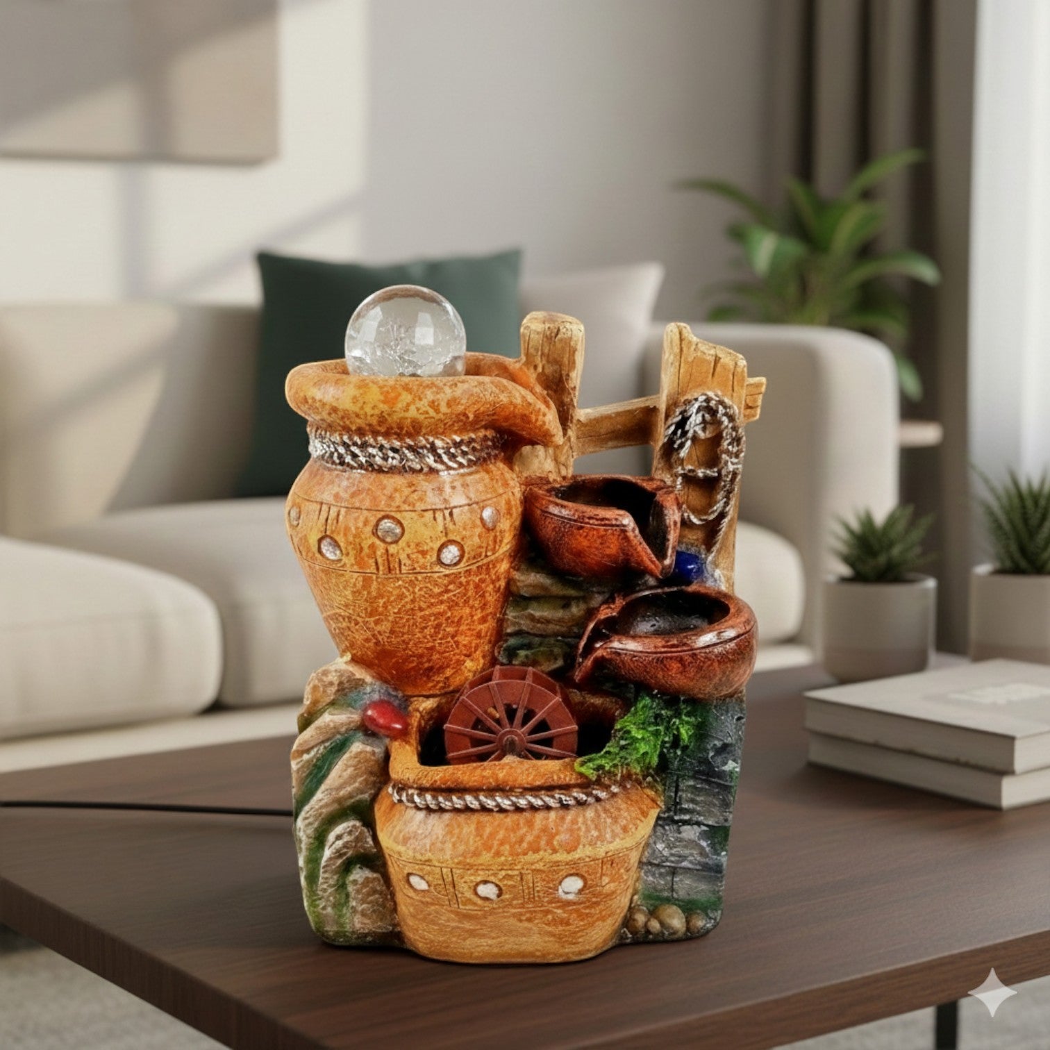 3 Step Indoor Water Fountain LED Showpiece Vastu Table - 10 Inch - Apkamart