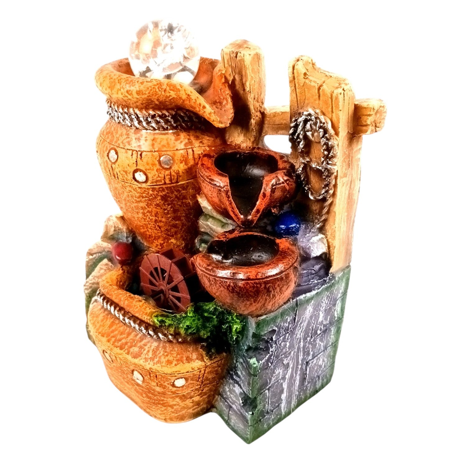 3 Step Indoor Water Fountain LED Showpiece Vastu Table - 10 Inch - Apkamart