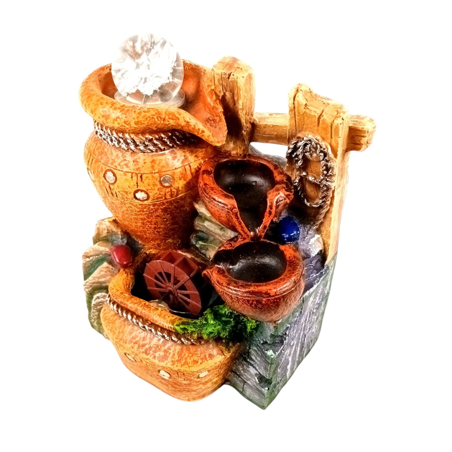 3 Step Indoor Water Fountain LED Showpiece Vastu Table - 10 Inch - Apkamart