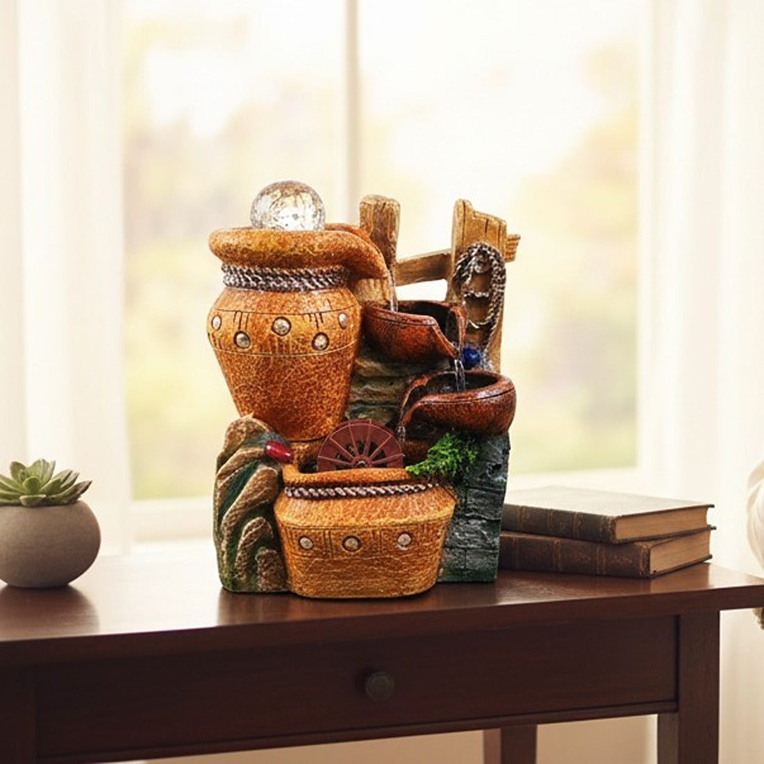 3 Step Indoor Water Fountain LED Showpiece Vastu Table - 10 Inch - Apkamart