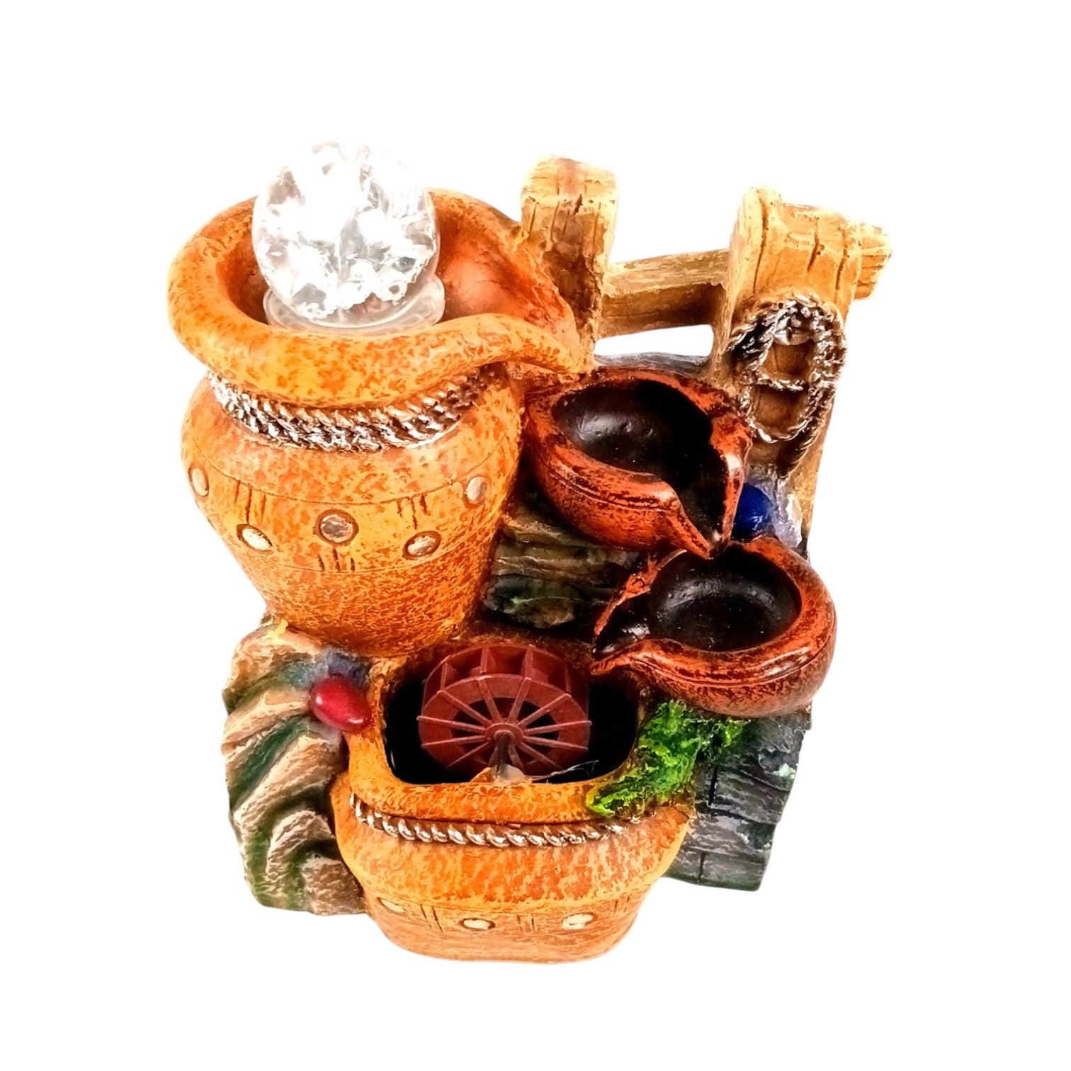 3 Step Indoor Water Fountain LED Showpiece Vastu Table - 10 Inch - Apkamart