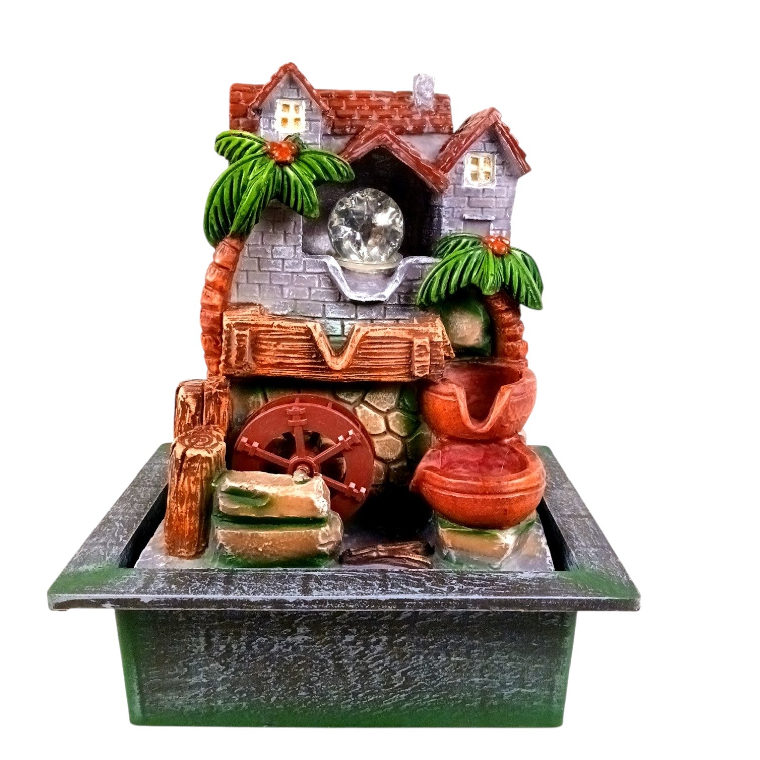 Water Fountain 3 Step LED Lights | Indoor Waterfall Showpiece - 14 Inch - Apkamart