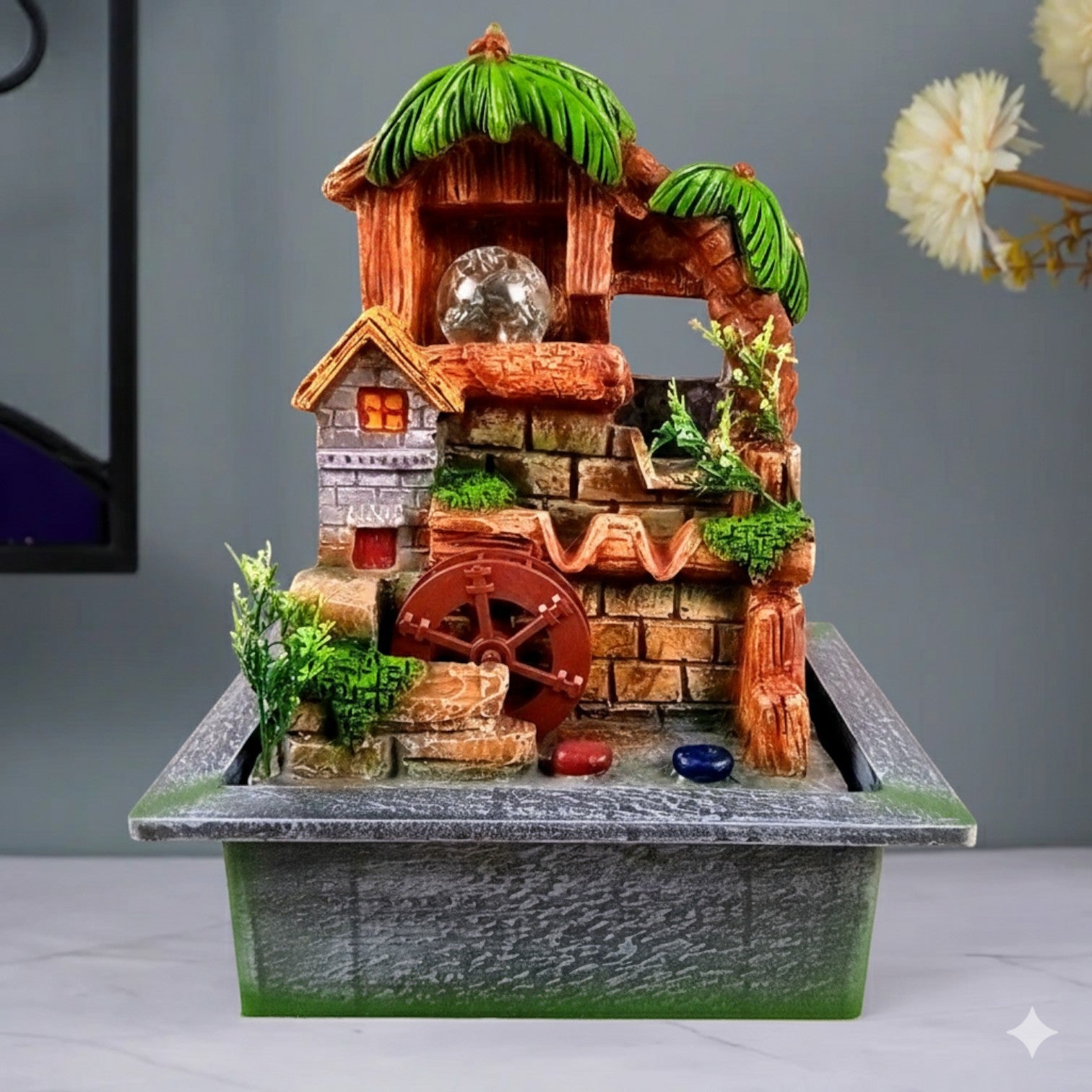 3 Step Water Fountain LED - Meditating Indoor Vastu - 15 Inch - Apkamart