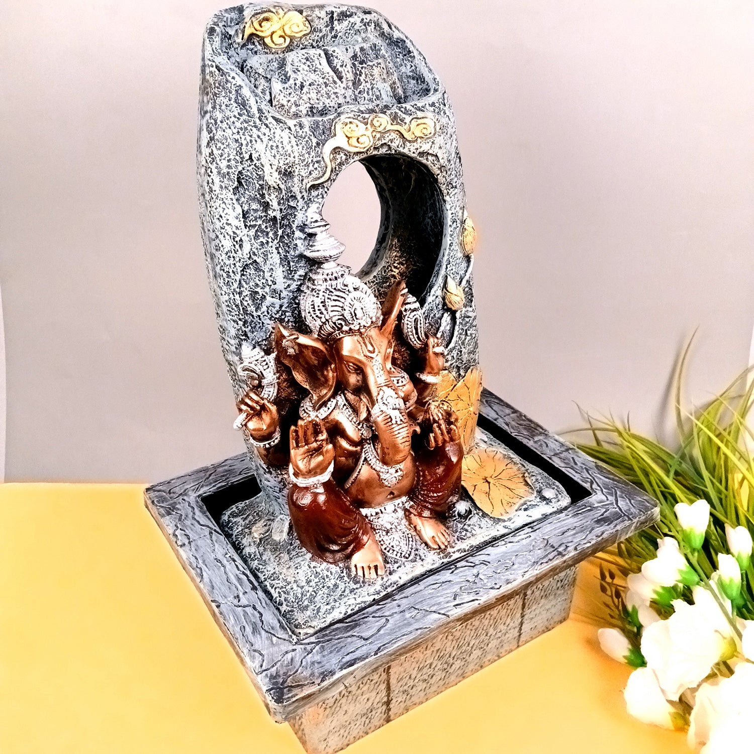 Indoor Water Fountain with LED Lights - Ganesh Design | Decoration Table Waterfall Cum Showpiece - For Vastu, Table, Office, Living Room, Home Decor & Gifts - 21 Inch - Apkamart #Style_Design 1