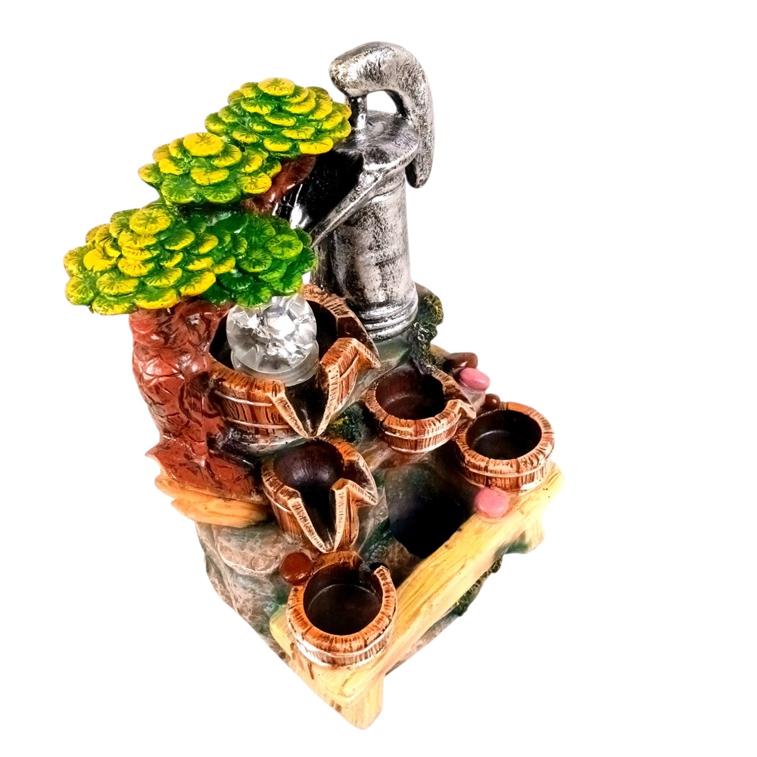 Indoor Water Fountain with LED Lights | Decoration Table Waterfall Cum Showpiece - For Vastu, Table, Office, Living Room, Home Decor & Gifts - 14 Inch - Apkamart