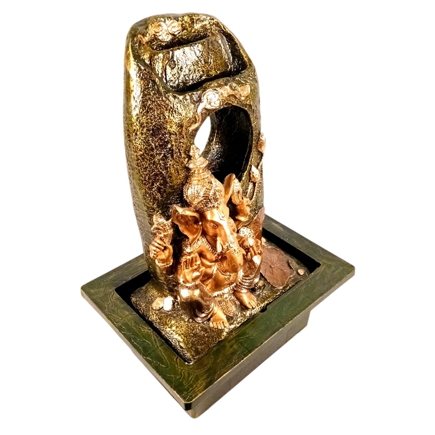 Table Top Water Fountain With Ganesh Statue | Indoor Fountains with LED Lights Waterfall - For Vastu, Table, Office, Living Room, Home Decor & Gifts - 21 Inch - Apkamart