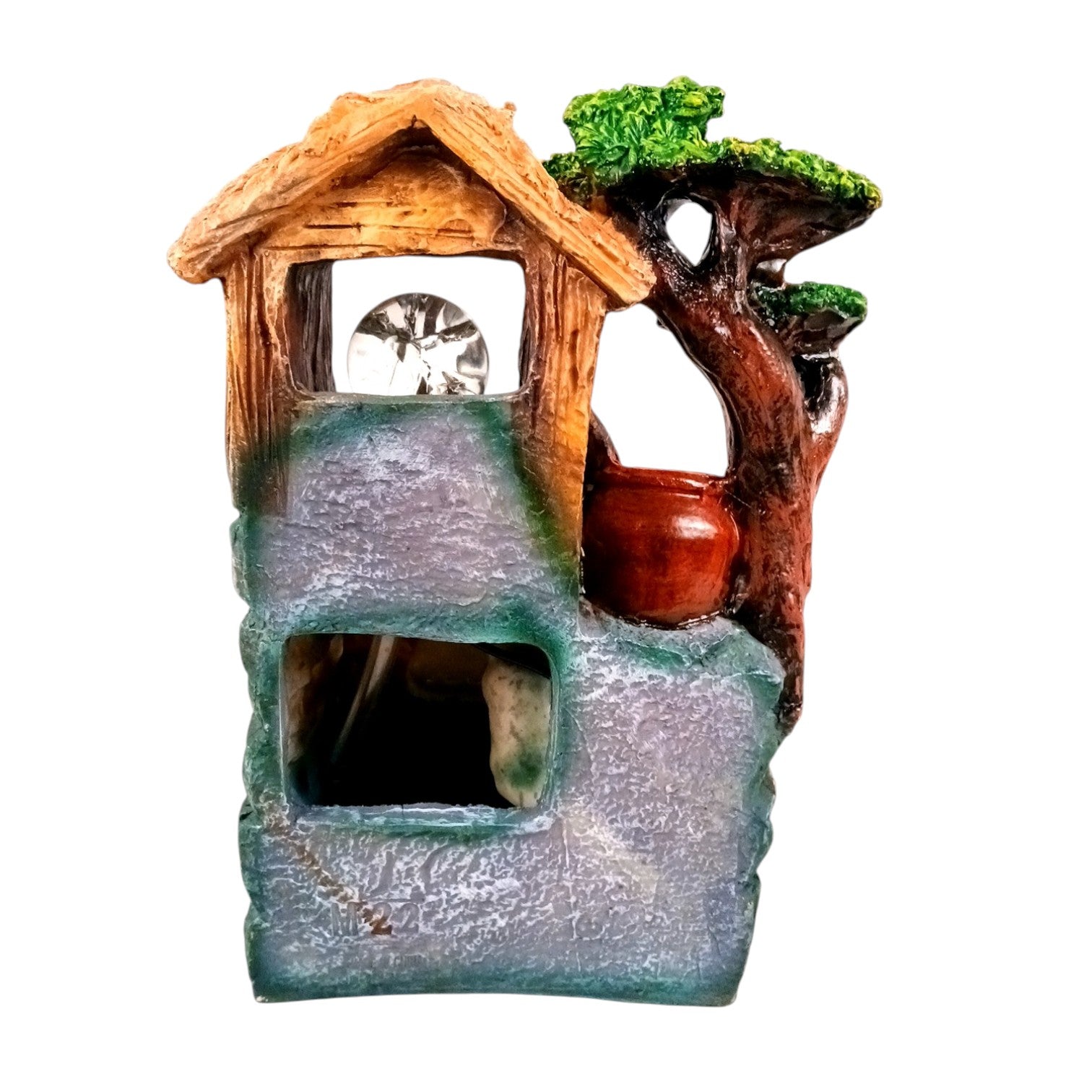 Table Top Water Fountain | Indoor Fountains with LED Lights - 3 Steps Waterfall - For Vastu, Table, Office, Living Room, Home Decor & Gifts - 13 Inch - Apkamart