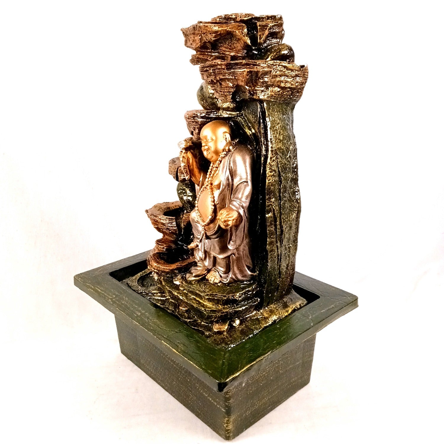 Table Top Water Fountain With Buddha Statue | Indoor Fountains with LED Lights Waterfall - For Vastu, Table, Office, Living Room, Home Decor & Gifts - 22 Inch - Apkamart