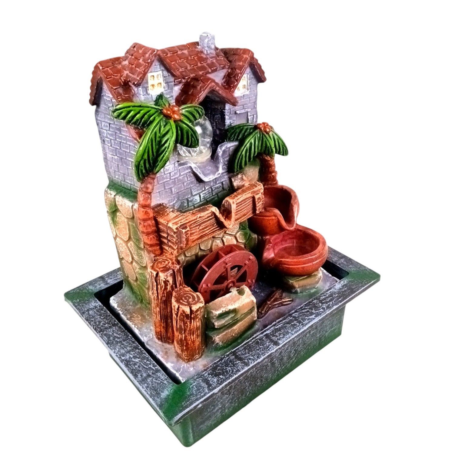 Indoor Water Fountain with LED Lights 3 Step Waterfall Cum Showpiece - For Vastu, Table, Office, Living Room, Home Decor & Gifts | Wedding & House Warming Gift - 14 Inch - Apkamart