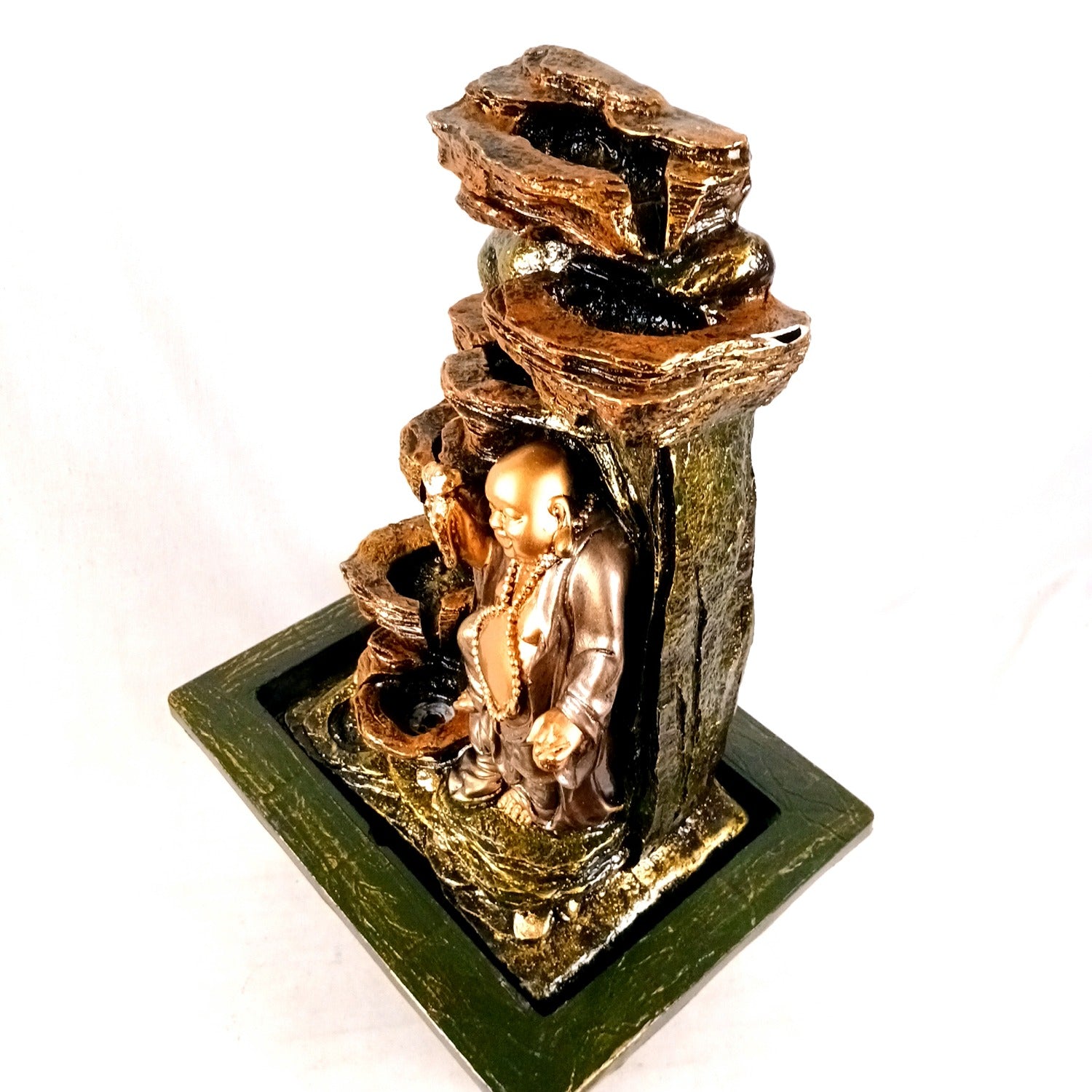Table Top Water Fountain With Buddha Statue | Indoor Fountains with LED Lights Waterfall - For Vastu, Table, Office, Living Room, Home Decor & Gifts - 22 Inch - Apkamart