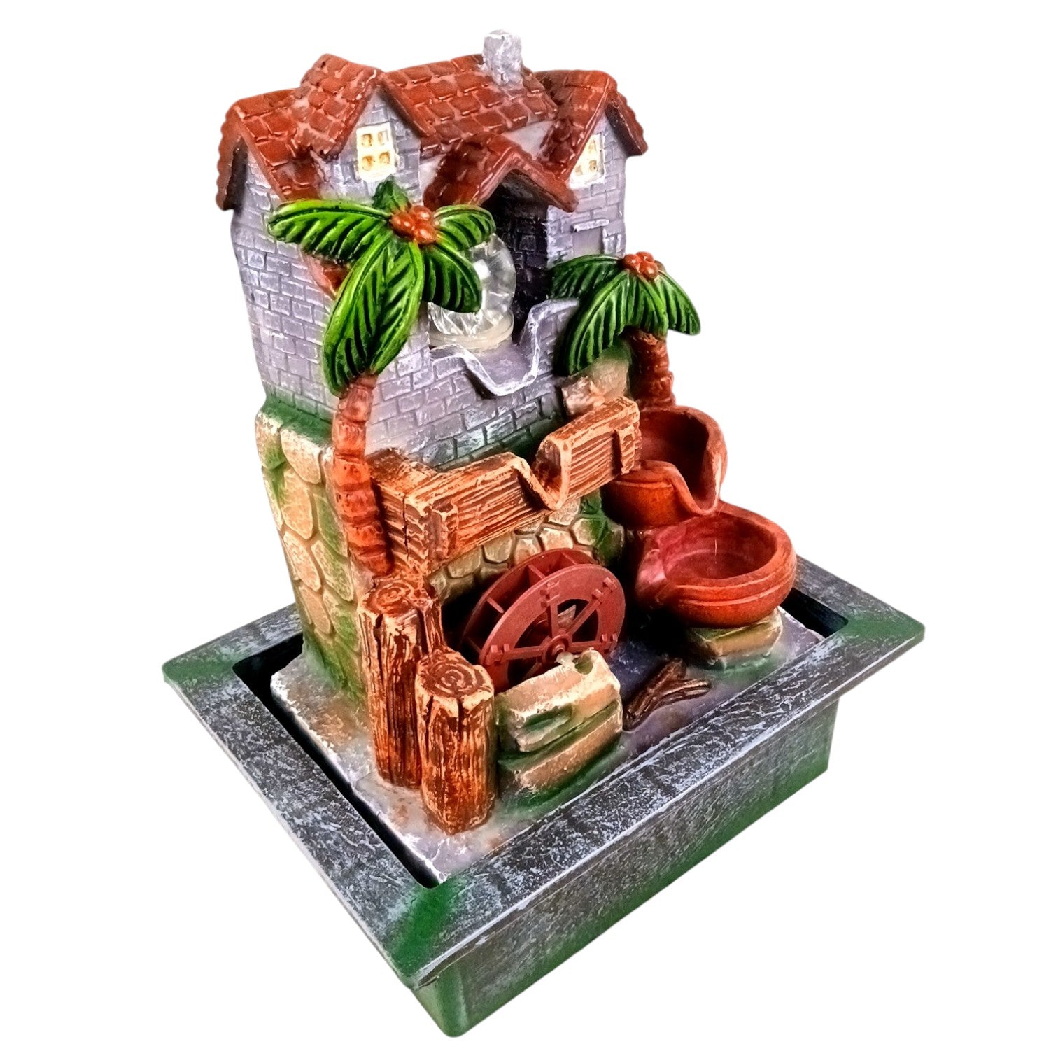 Indoor Water Fountain with LED Lights 3 Step Waterfall Cum Showpiece - For Vastu, Table, Office, Living Room, Home Decor & Gifts | Wedding & House Warming Gift - 14 Inch - Apkamart