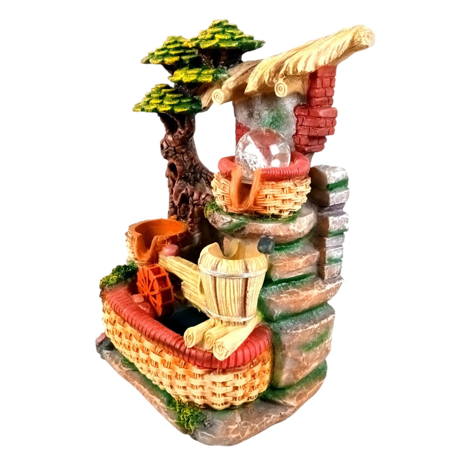 Indoor Water Fountain with LED Lights | Decoration Table Waterfall Cum Showpiece , 3 Steps Decor- For Vastu, Table, Office, Living Room, Home Decor & Gifts - 14 Inch - Apkamart