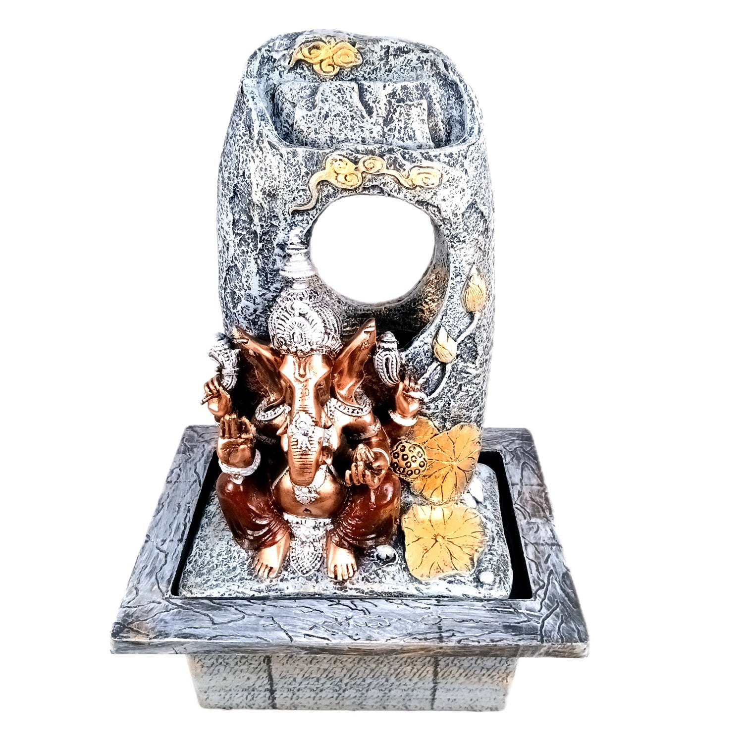 Indoor Water Fountain with LED Lights - Ganesh Design | Decoration Table Waterfall Cum Showpiece - For Vastu, Table, Office, Living Room, Home Decor & Gifts - 21 Inch - Apkamart #Style_Design 1