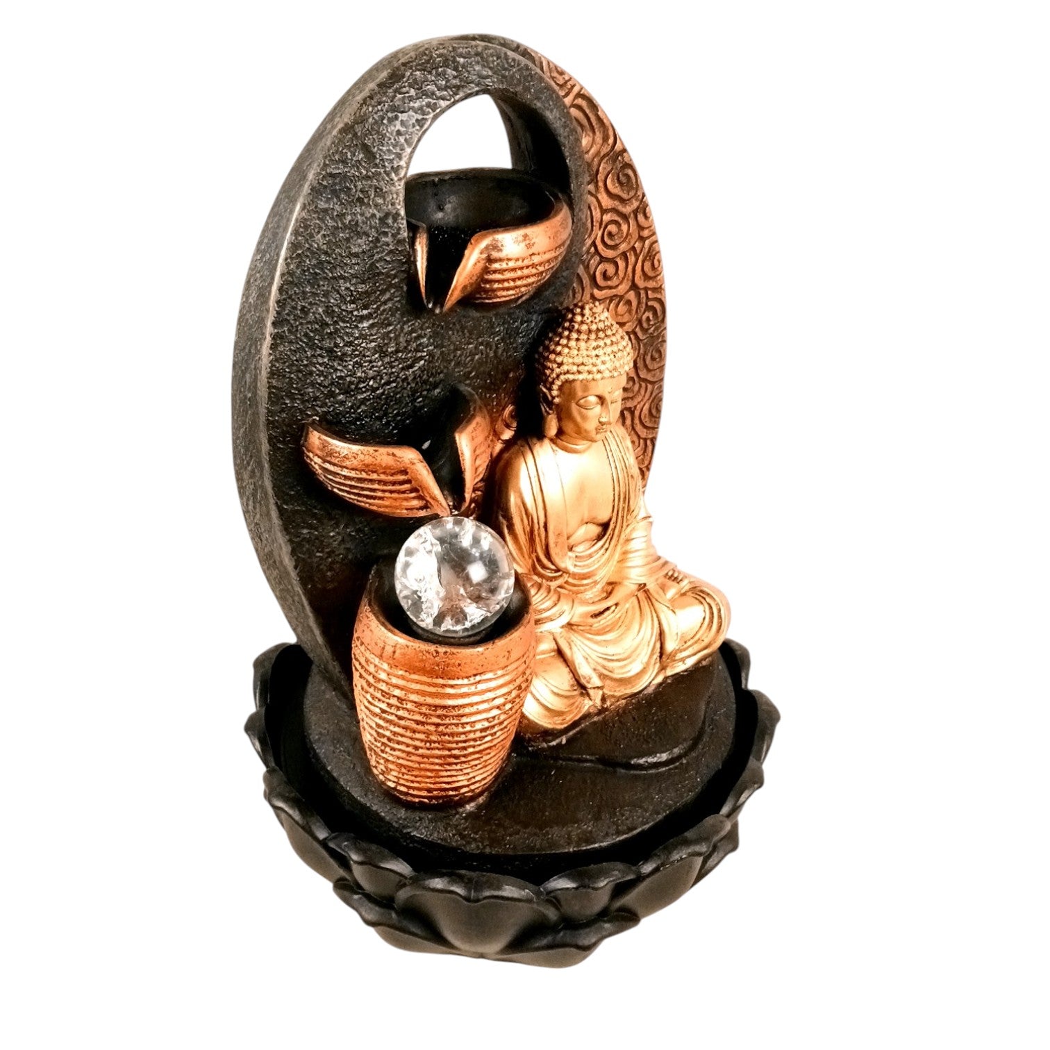 Indoor Buddha Water Fountain with LED Lights | Decoration Table 3 Steps Waterfall Cum Showpiece - For Vastu, Table, Office, Living Room, Home Decor & Gifts - 15 Inch - Apkamart