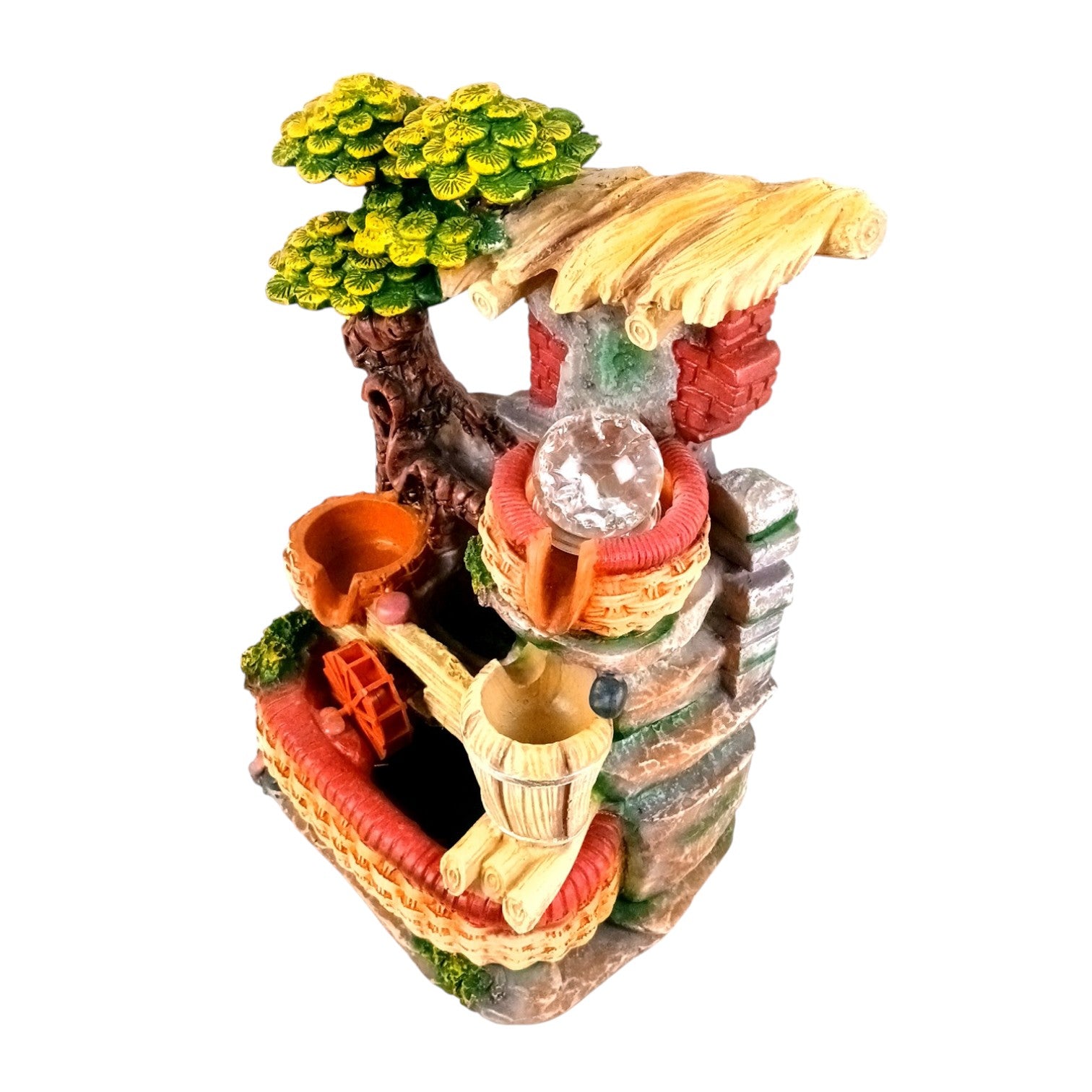 Indoor Water Fountain with LED Lights | Decoration Table Waterfall Cum Showpiece , 3 Steps Decor- For Vastu, Table, Office, Living Room, Home Decor & Gifts - 14 Inch - Apkamart