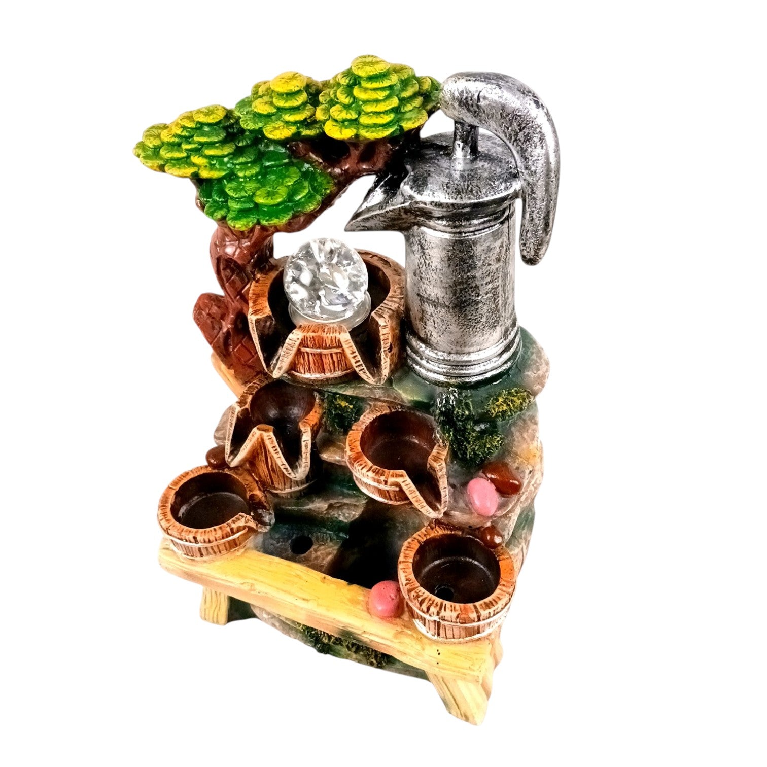 Indoor Water Fountain with LED Lights | Decoration Table Waterfall Cum Showpiece - For Vastu, Table, Office, Living Room, Home Decor & Gifts - 14 Inch - Apkamart