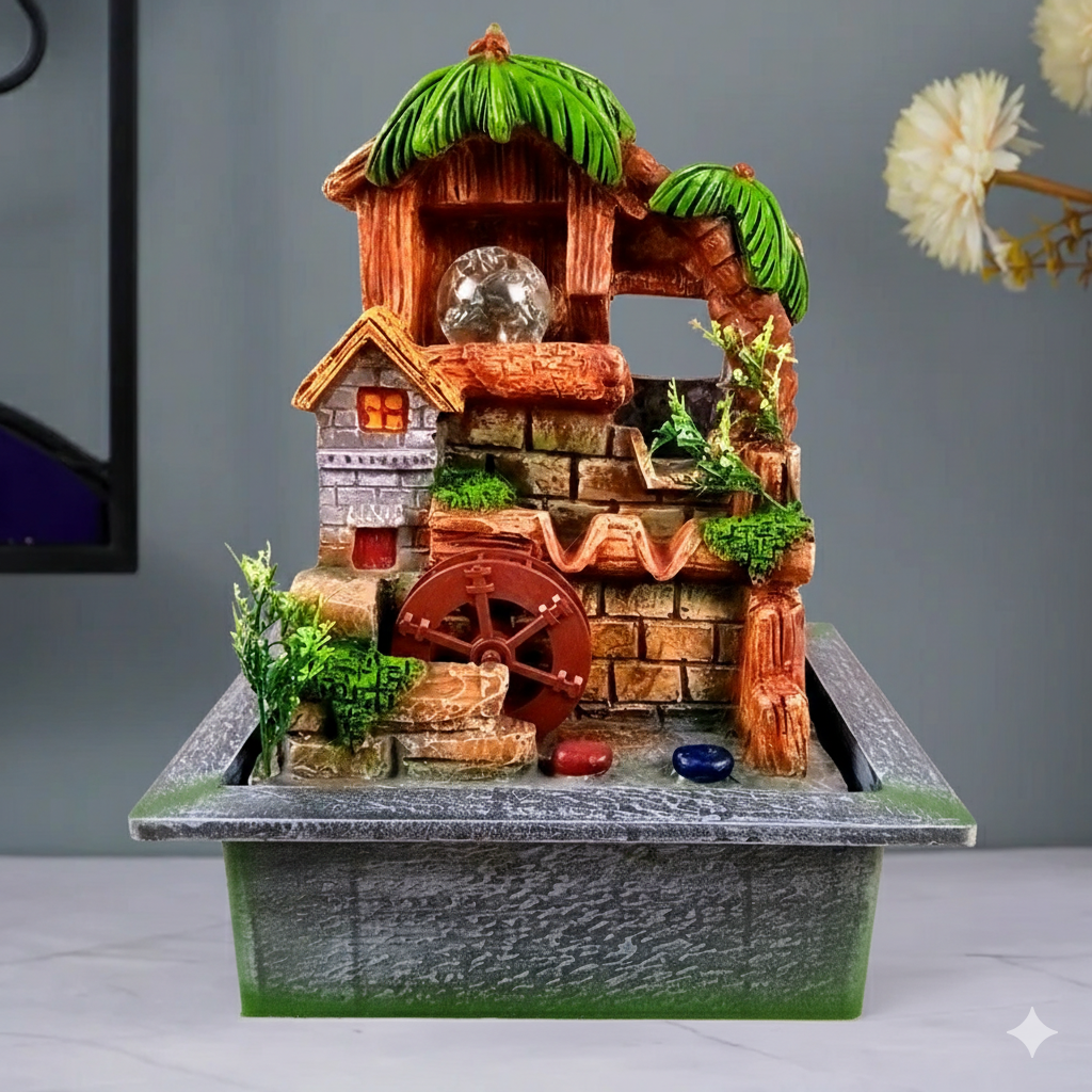 Table Top Water Fountain | Indoor Fountains with LED Lights - 3 Steps Waterfall - For Vastu, Table, Office, Living Room, Home Decor & Gifts | Wedding & House Warming Gift - 15 Inch - Apkamart