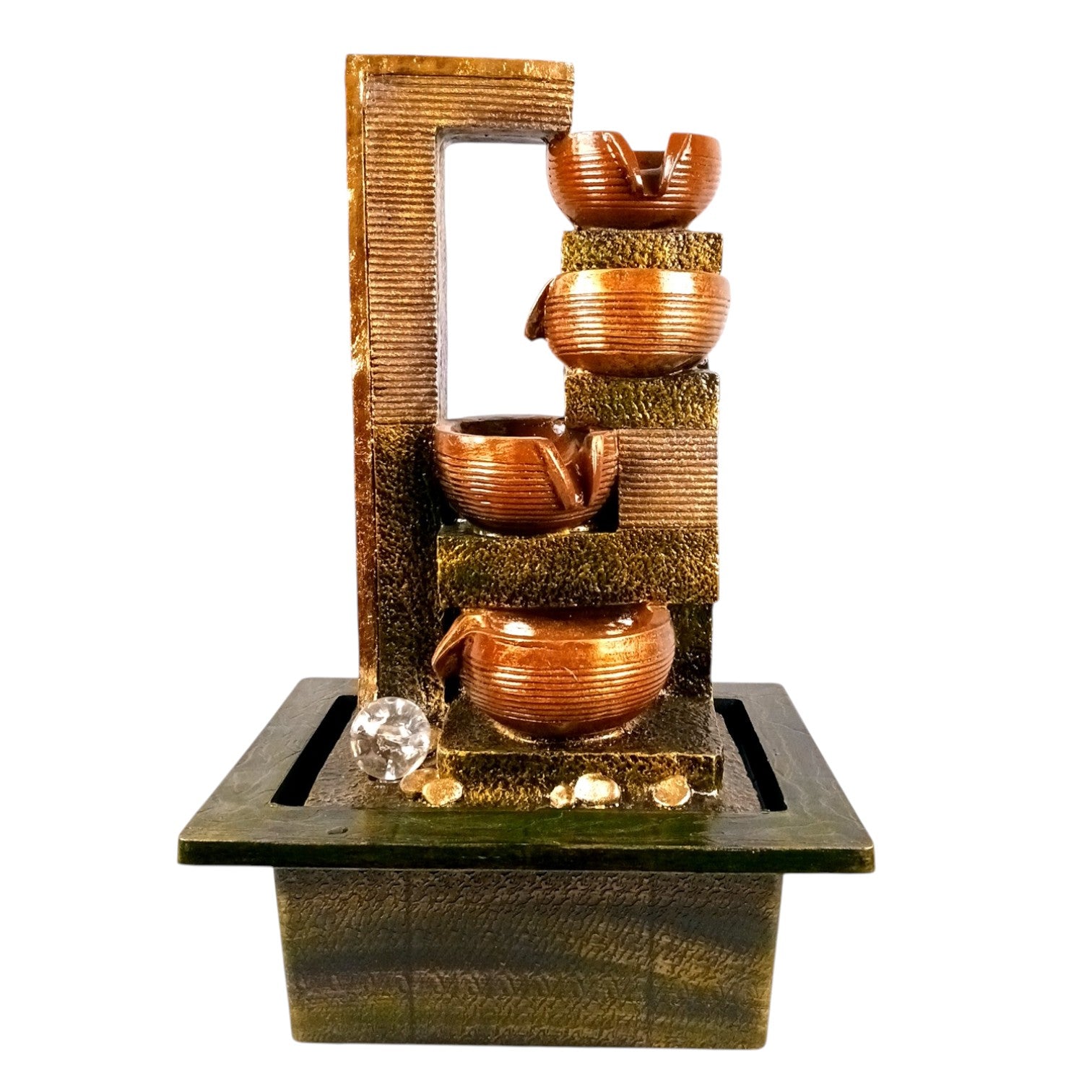 Table Top Water Fountain | Indoor 4 Steps Fountains with LED Lights Waterfall - For Vastu, Table, Office, Living Room, Home Decor & Gifts | House Warming Gift - 22 Inch - Apkamart