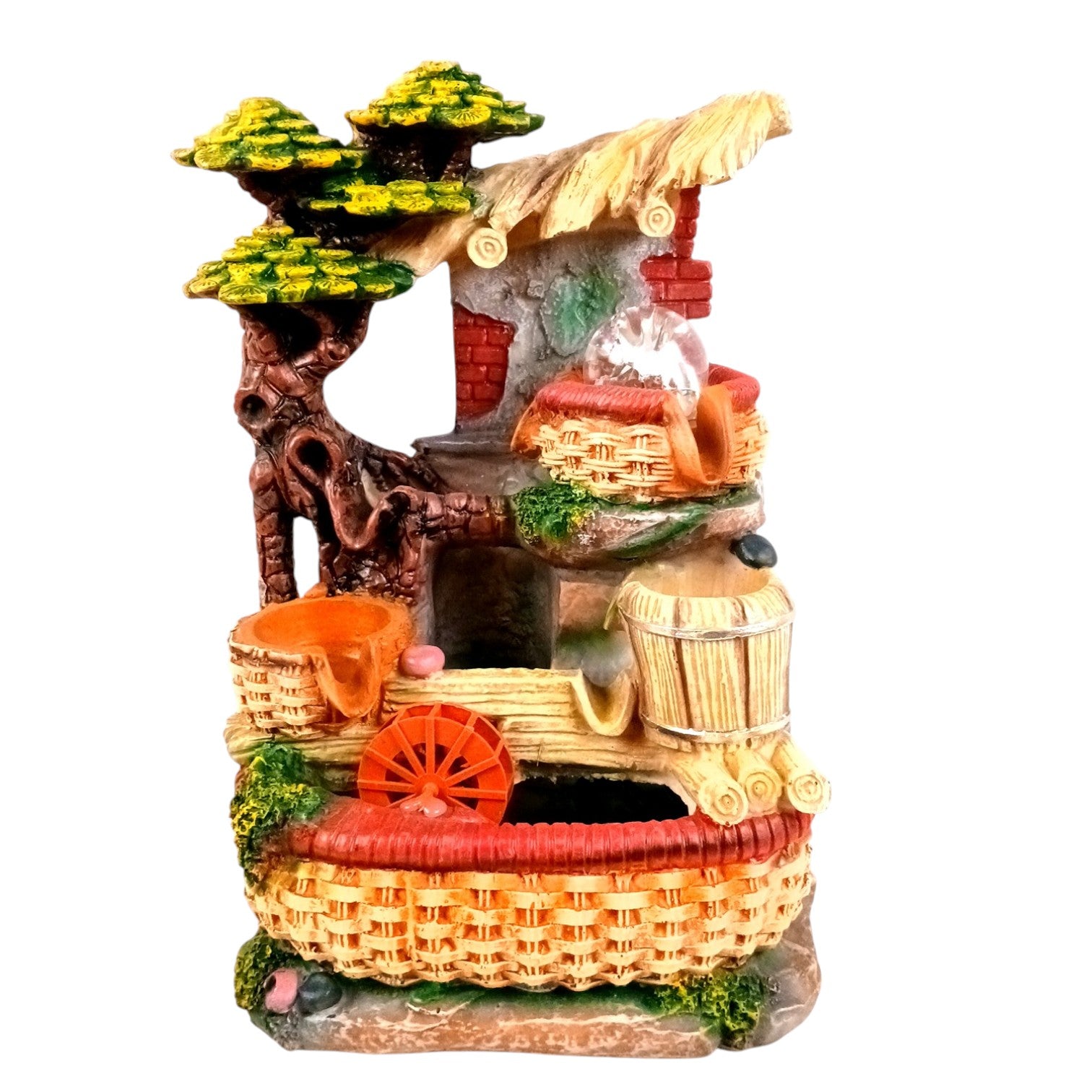 Indoor Water Fountain with LED Lights | Decoration Table Waterfall Cum Showpiece , 3 Steps Decor- For Vastu, Table, Office, Living Room, Home Decor & Gifts - 14 Inch - Apkamart