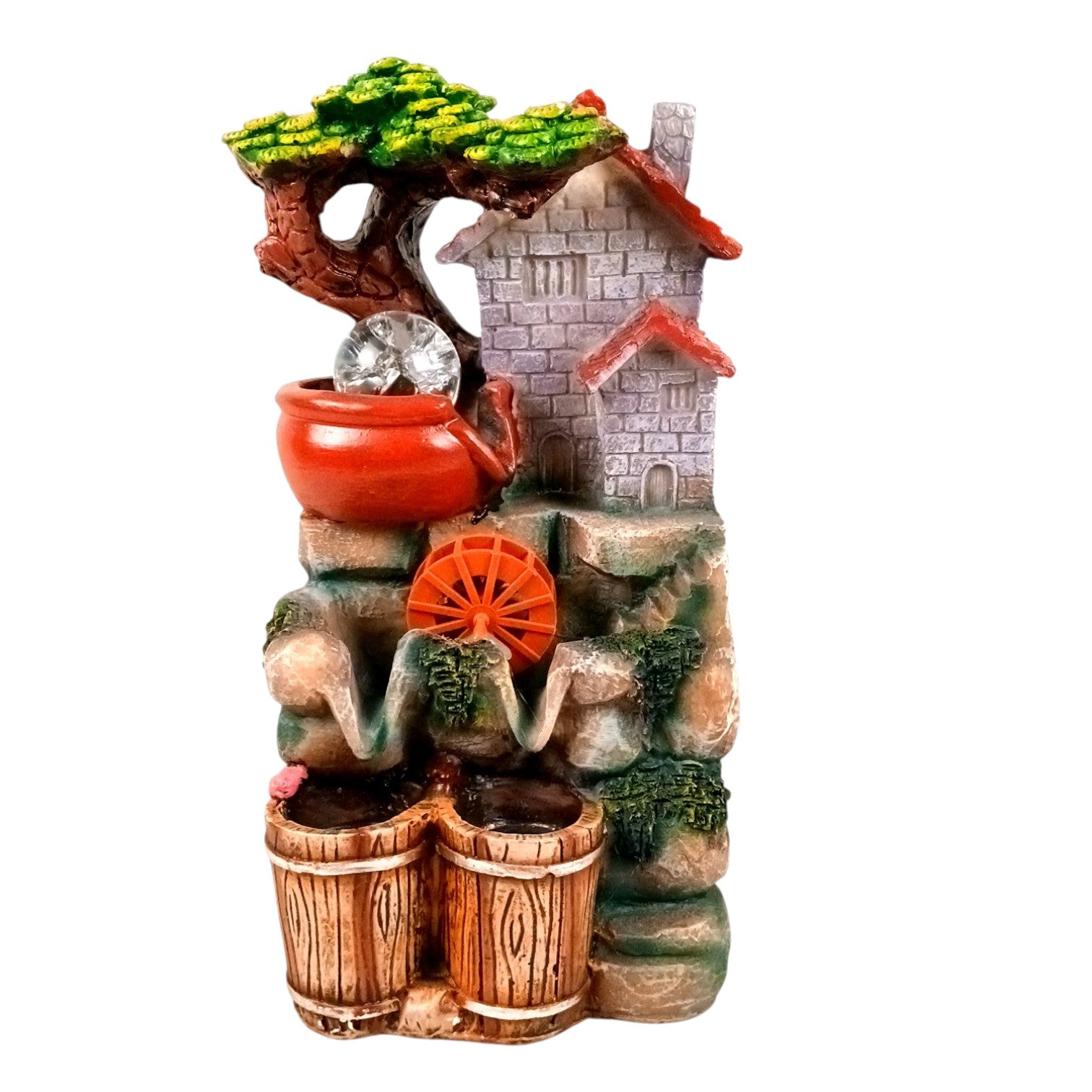 Table Top Water Fountain | Indoor Fountains with LED Lights - 3 Steps Hut Shape Waterfall - For Vastu, Table, Office, Living Room, Home Decor & Gifts - 13 Inch - Apkamart