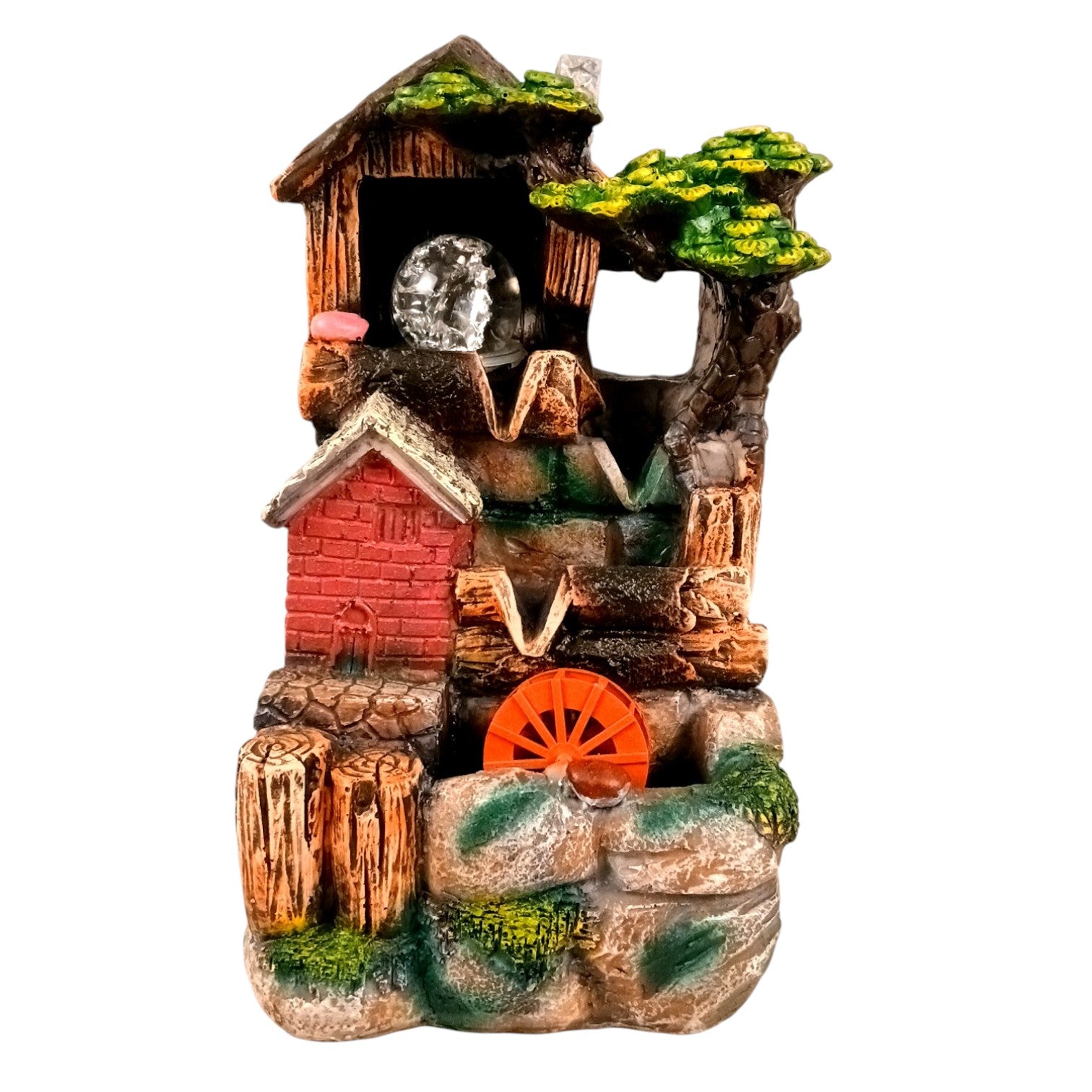 Table Top Water Fountain | Indoor Fountains with LED Lights - 3 Steps Hut Shape Waterfall - For Vastu, Table, Office, Home - Housewarming And Anniversary Gift - 13 Inch - Apkamart