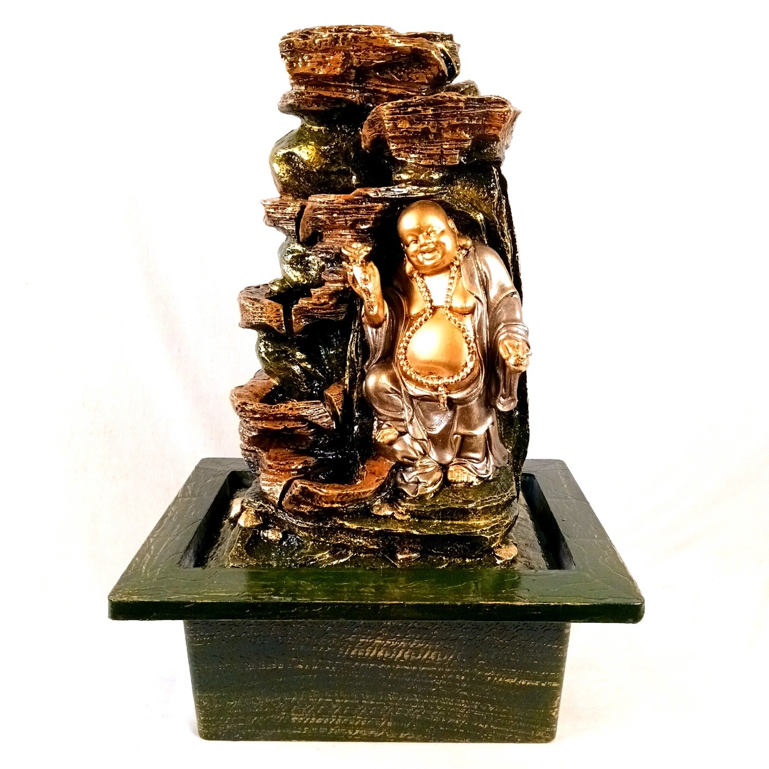Table Top Water Fountain With Buddha Statue | Indoor Fountains with LED Lights Waterfall - For Vastu, Table, Office, Living Room, Home Decor & Gifts - 22 Inch - Apkamart