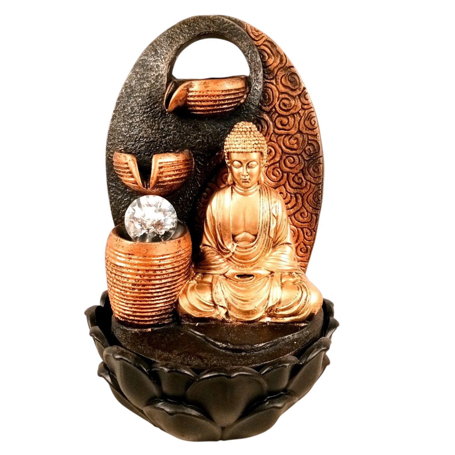 Indoor Buddha Water Fountain with LED Lights | Decoration Table 3 Steps Waterfall Cum Showpiece - For Vastu, Table, Office, Living Room, Home Decor & Gifts - 15 Inch - Apkamart