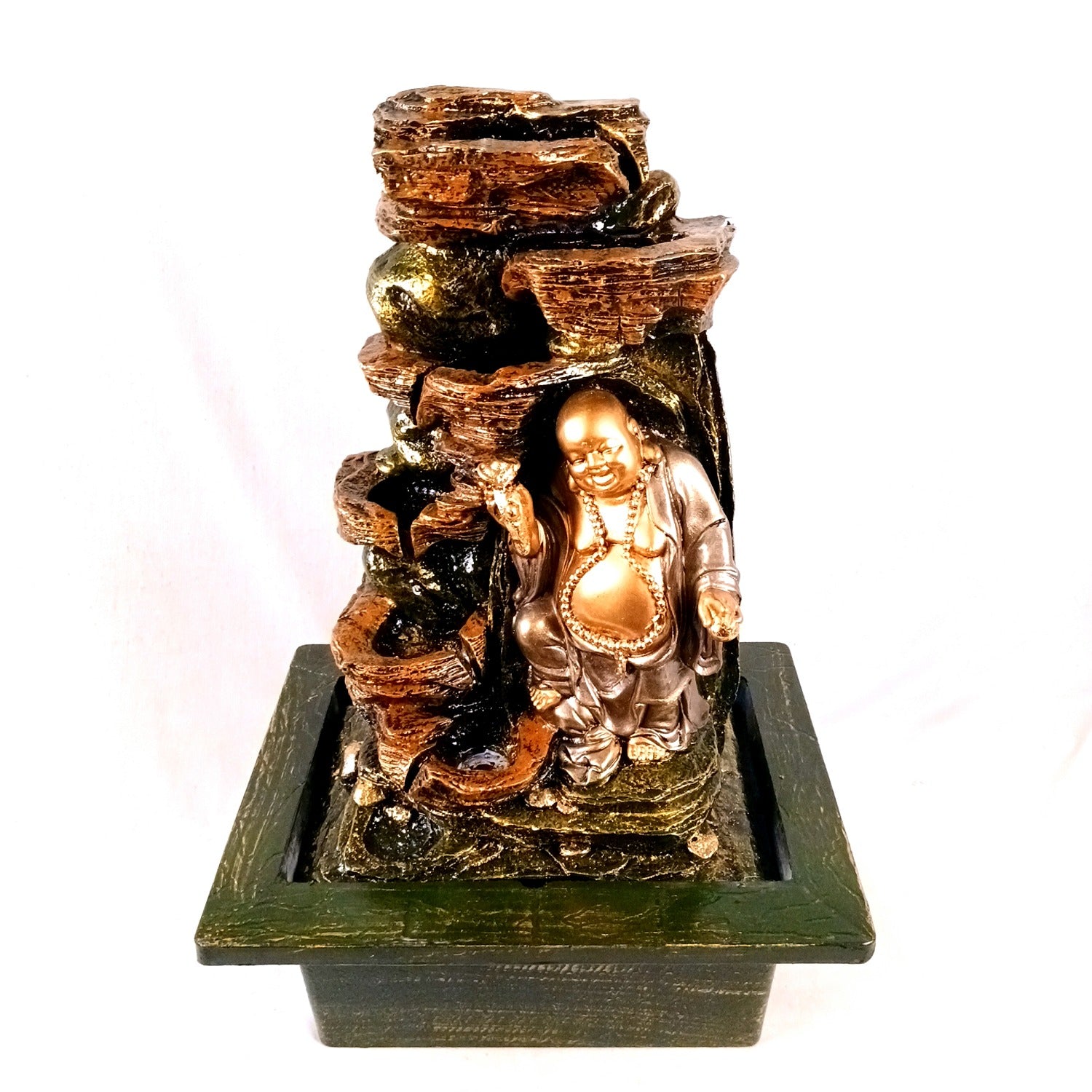 Table Top Water Fountain With Buddha Statue | Indoor Fountains with LED Lights Waterfall - For Vastu, Table, Office, Living Room, Home Decor & Gifts - 22 Inch - Apkamart