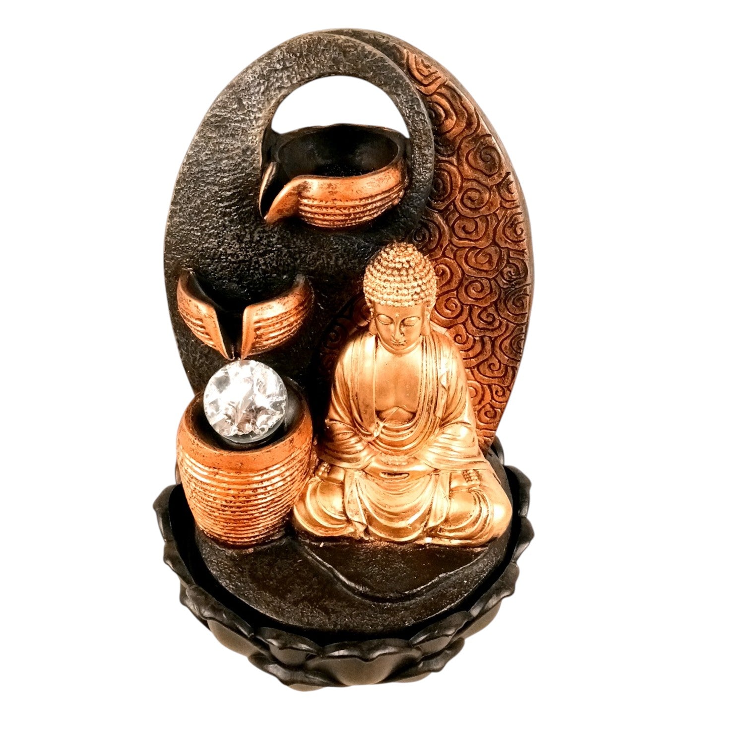 Indoor Buddha Water Fountain with LED Lights | Decoration Table 3 Steps Waterfall Cum Showpiece - For Vastu, Table, Office, Living Room, Home Decor & Gifts - 15 Inch - Apkamart