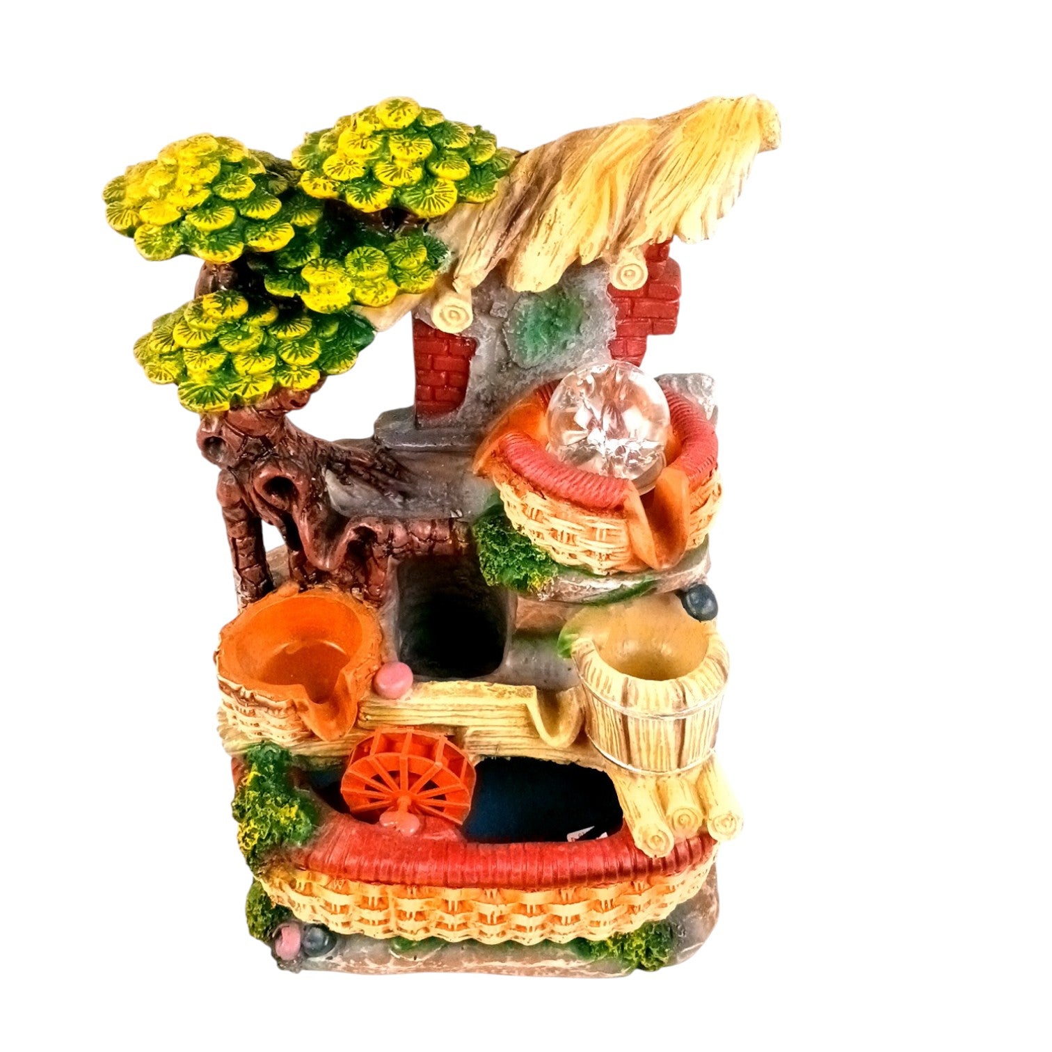 Indoor Water Fountain with LED Lights | Decoration Table Waterfall Cum Showpiece , 3 Steps Decor- For Vastu, Table, Office, Living Room, Home Decor & Gifts - 14 Inch - Apkamart